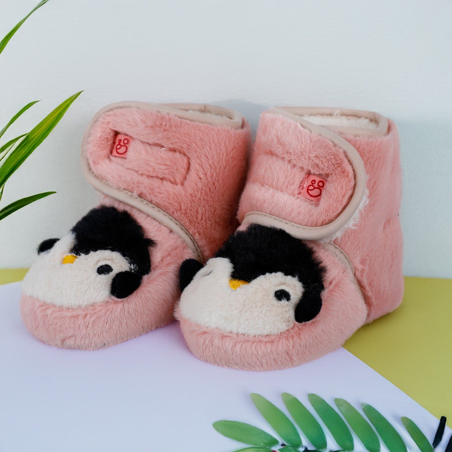 Baby Moo Penguin Warm Veclro Strap Fur Booties - Pink
