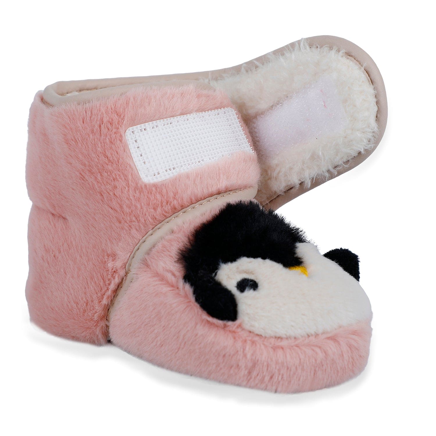 Baby Moo Penguin Warm Veclro Strap Fur Booties - Pink