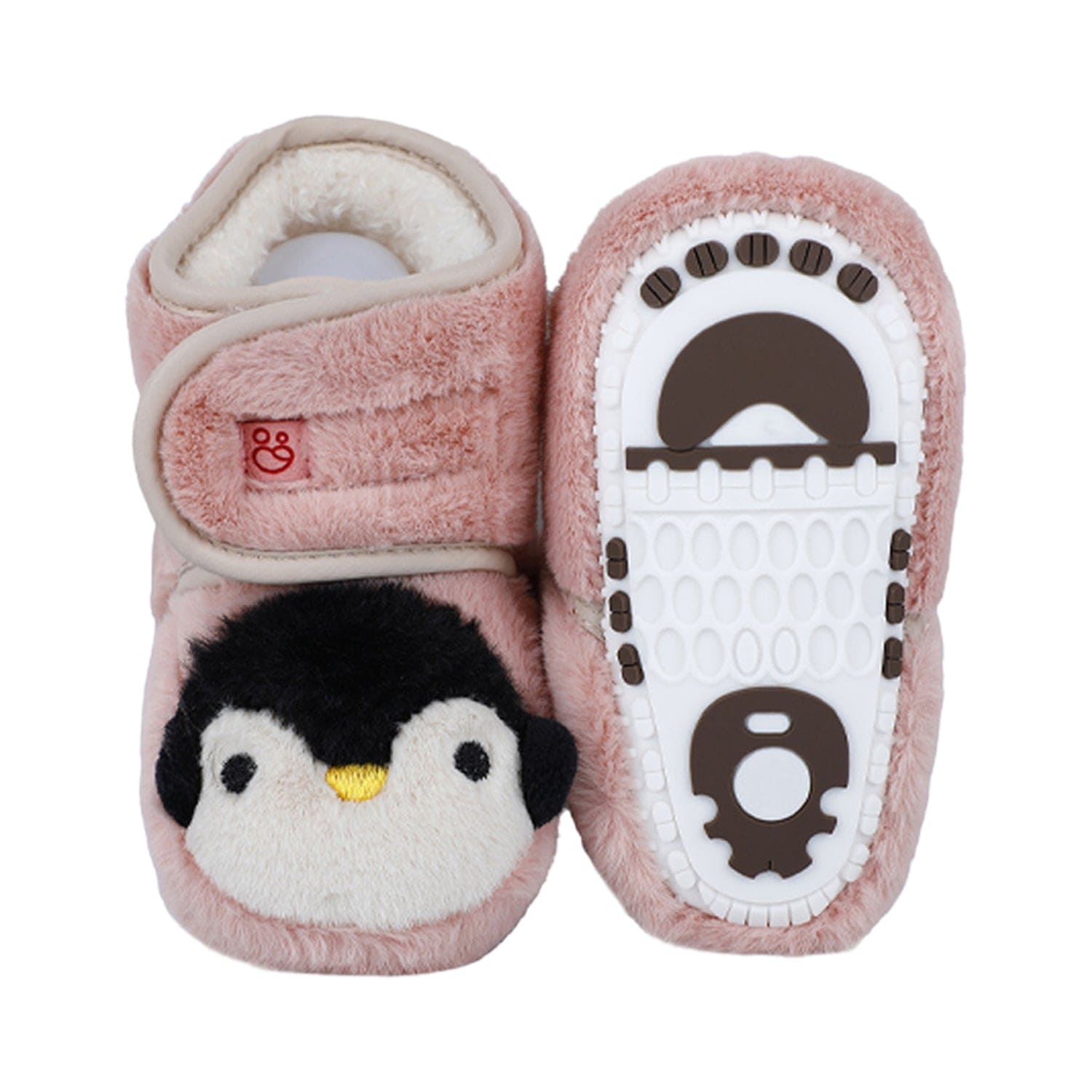 Baby Moo Penguin Warm Veclro Strap Fur Booties - Pink