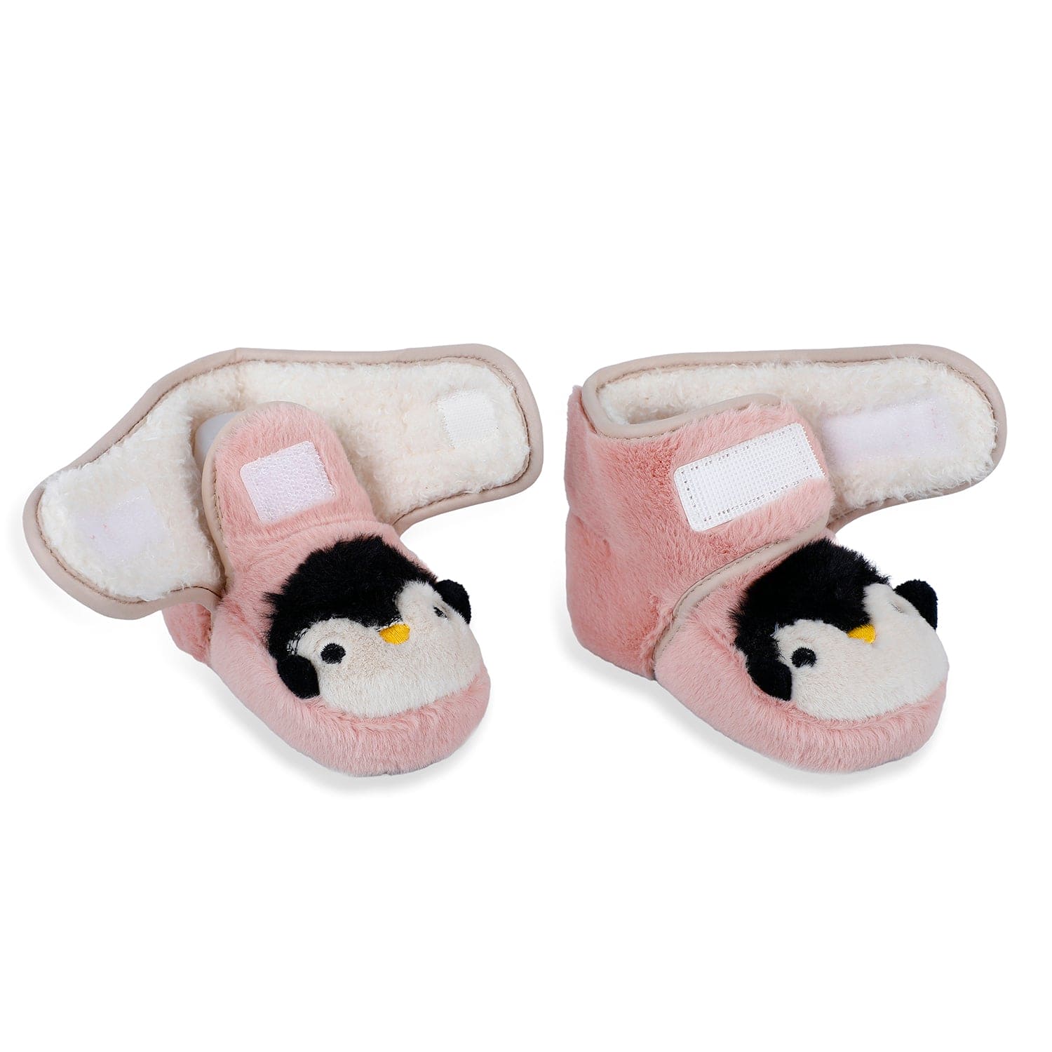 Baby Moo Penguin Warm Veclro Strap Fur Booties - Pink
