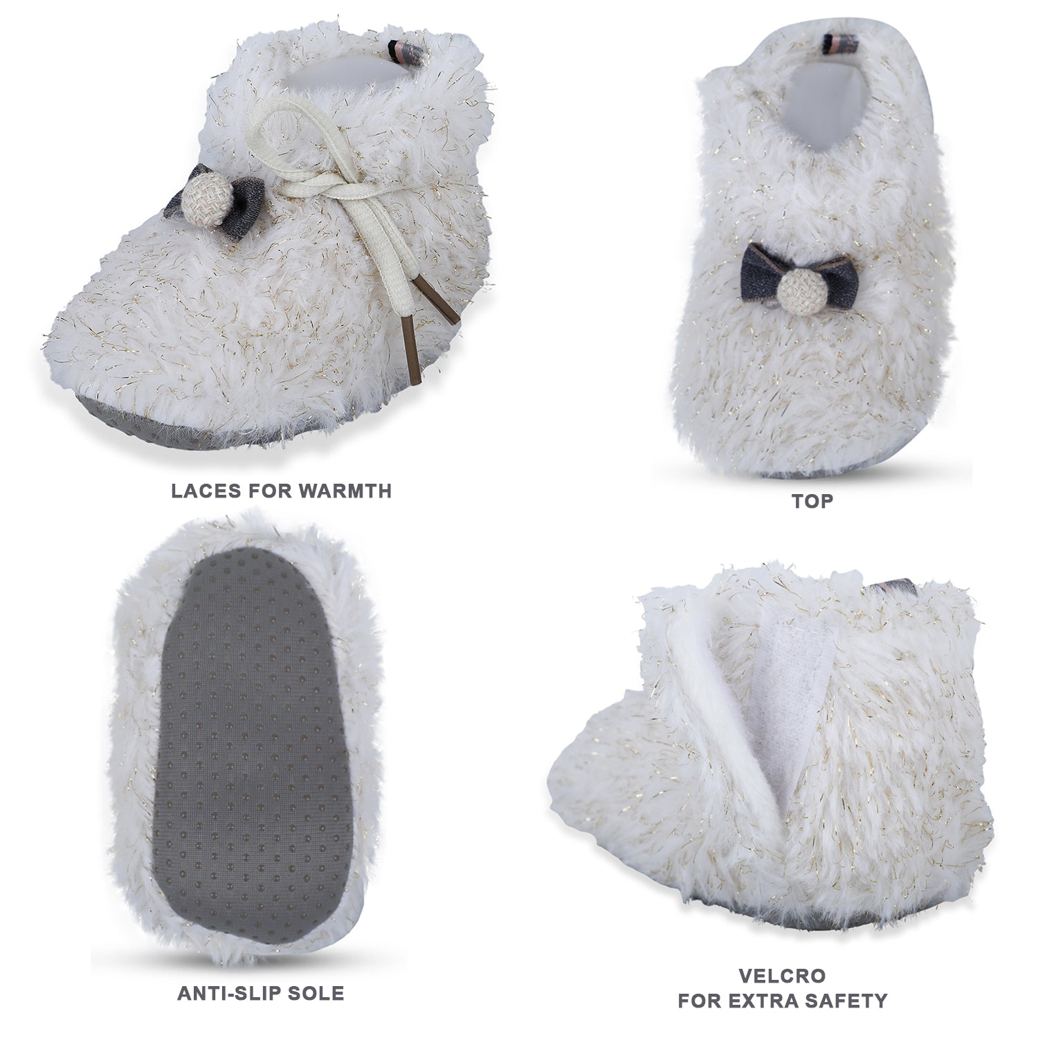 Baby Moo Papa's Angel Velcro Warm Furry Booties - Cream - Baby Moo