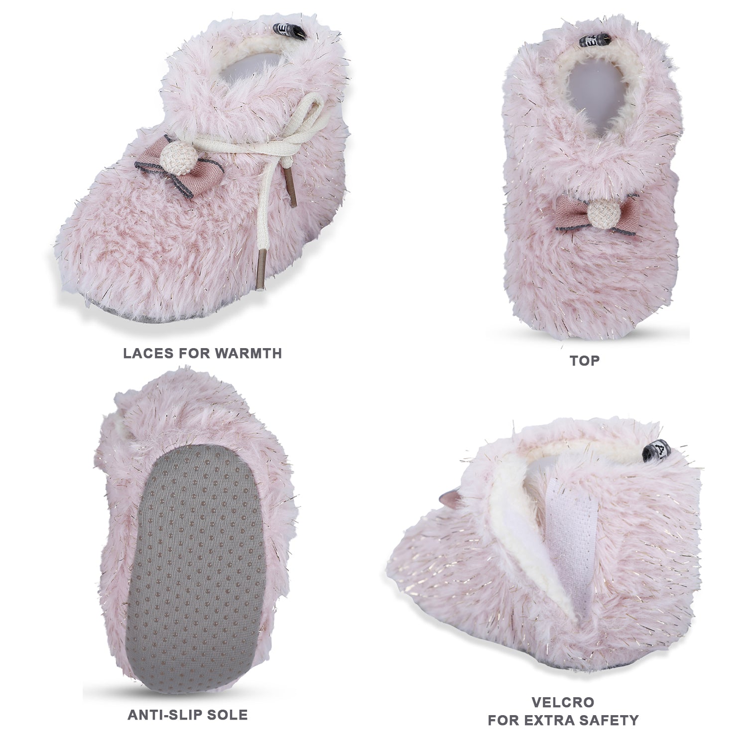 Baby Moo Papa's Angel Velcro Warm Furry Booties - Pink - Baby Moo