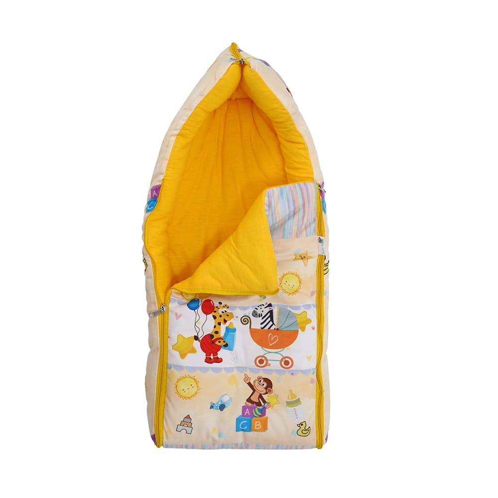 Baby Moo Zebra in Pram Premium Carry Nest Velvet With Hosiery Lining Sleeping Bag - Yellow - Baby Moo