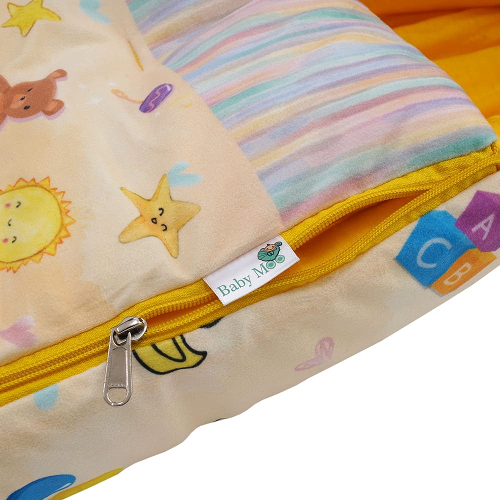Baby Moo Zebra in Pram Premium Carry Nest Velvet With Hosiery Lining Sleeping Bag - Yellow - Baby Moo
