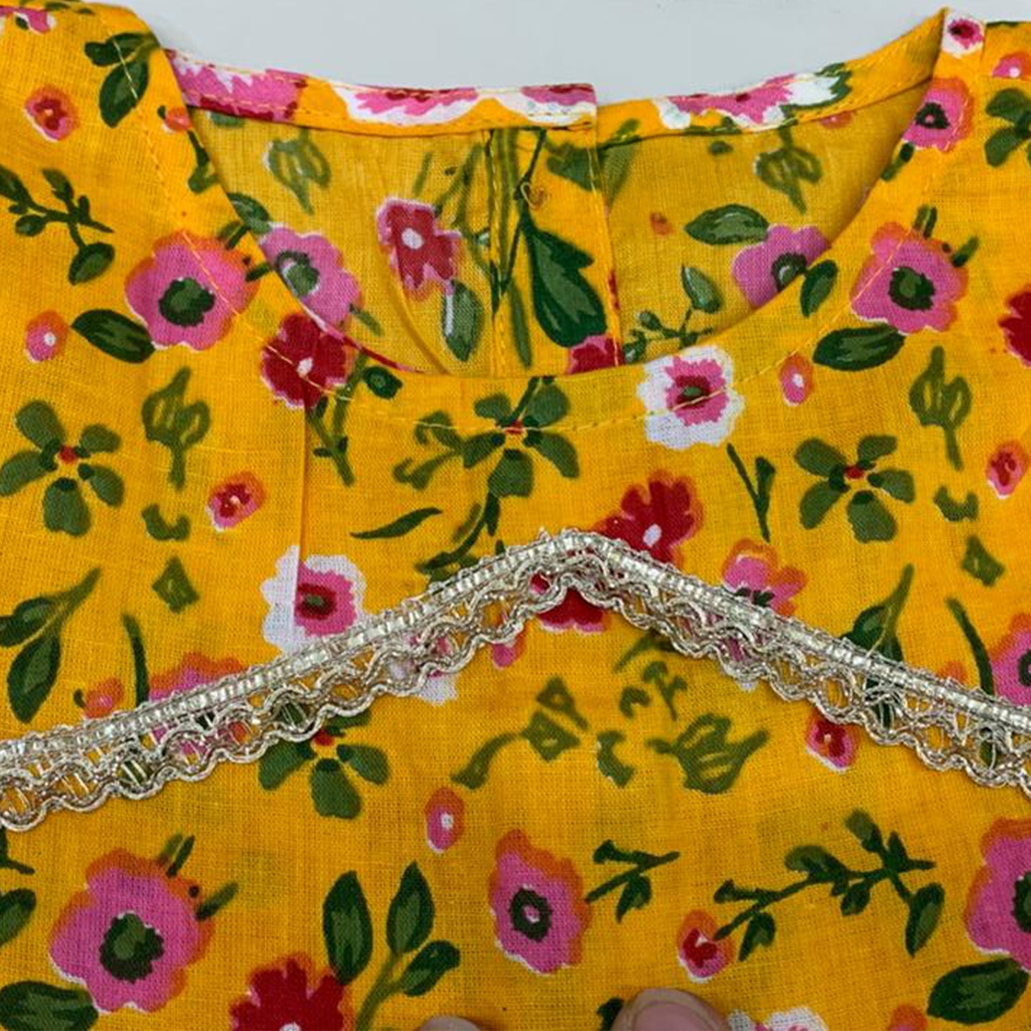 Baby Moo Big Floral Print Cotton Girls Two Piece Girls Kurta Pant Set - Yellow