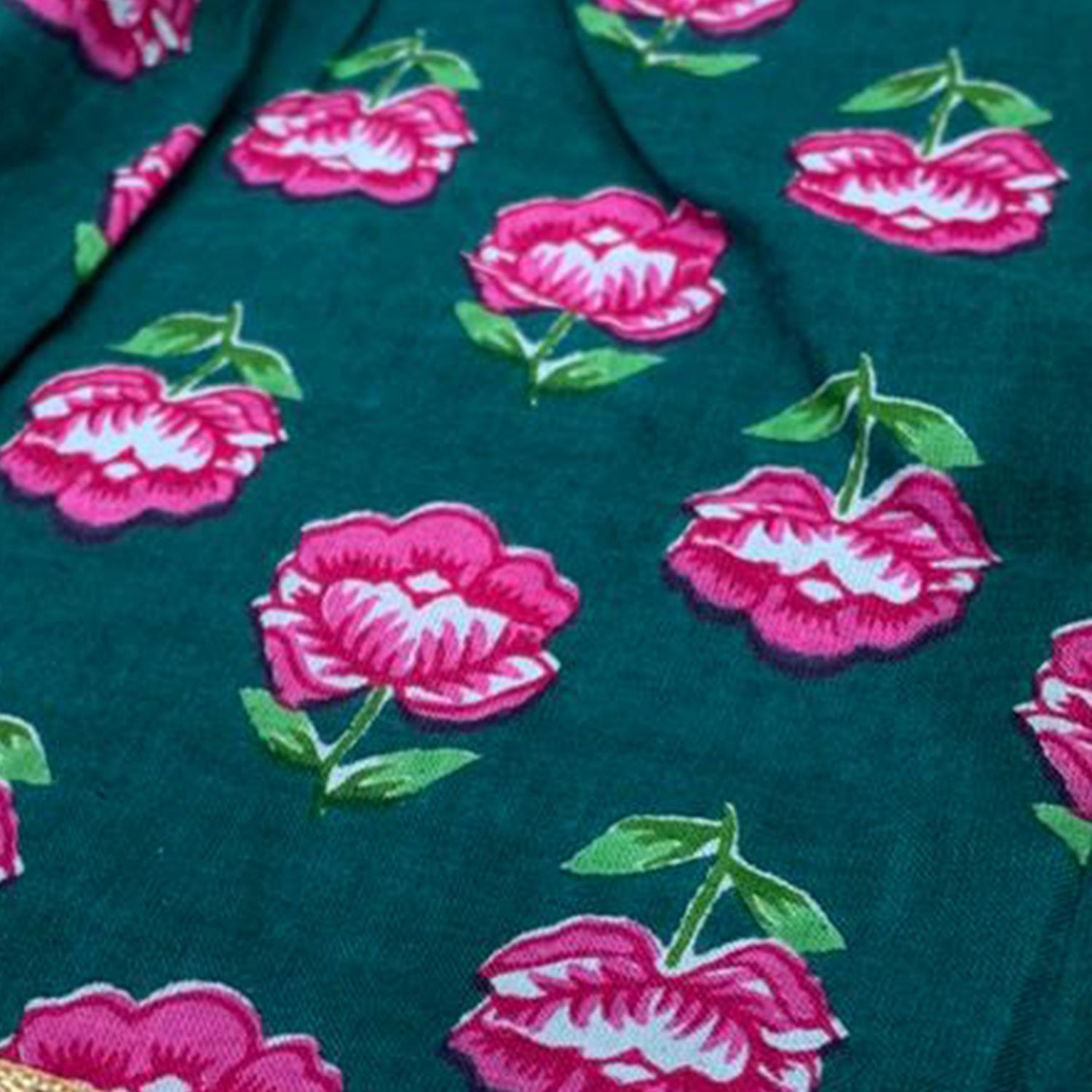 Baby Moo Floral Print Cotton Girls Two Piece Kurti Sharara Set - Green