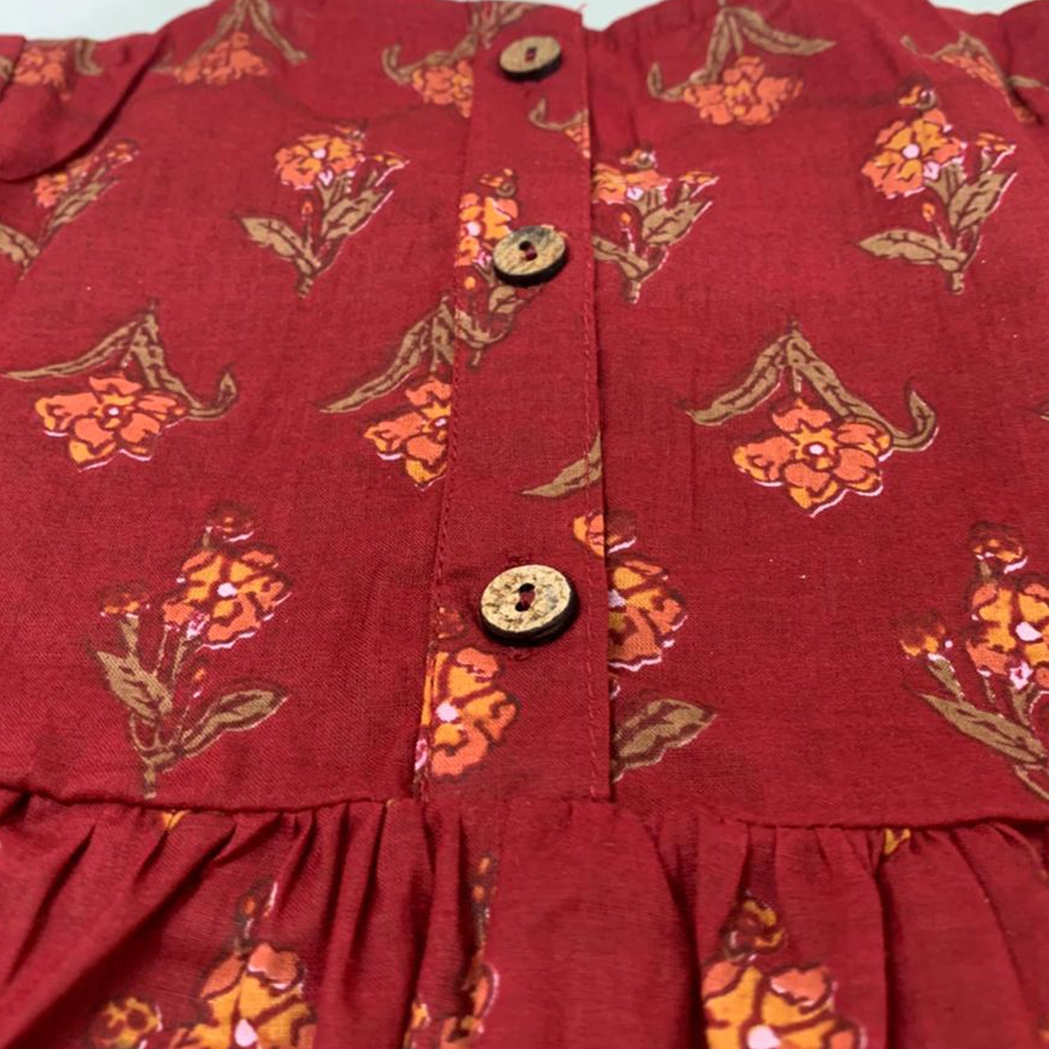 Baby Moo Floral Print Cotton Girls Two Piece Kurti Sharara Set - Red