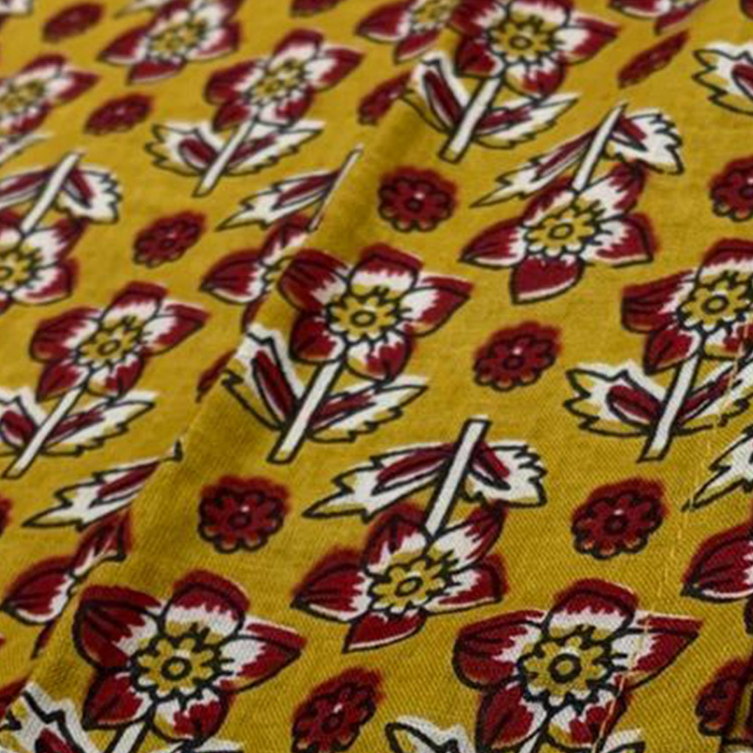 Baby Moo Sunflower Print Cotton Girls Two Piece Kurti Sharara Set - Mustard