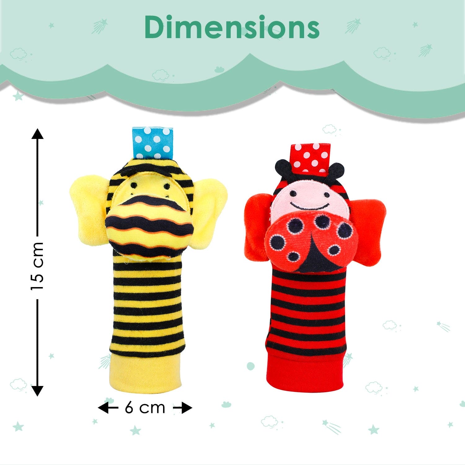 Baby Moo Buzzing Bee And Ladybug Striped Set of 2 Socks Rattle - Red, Yellow