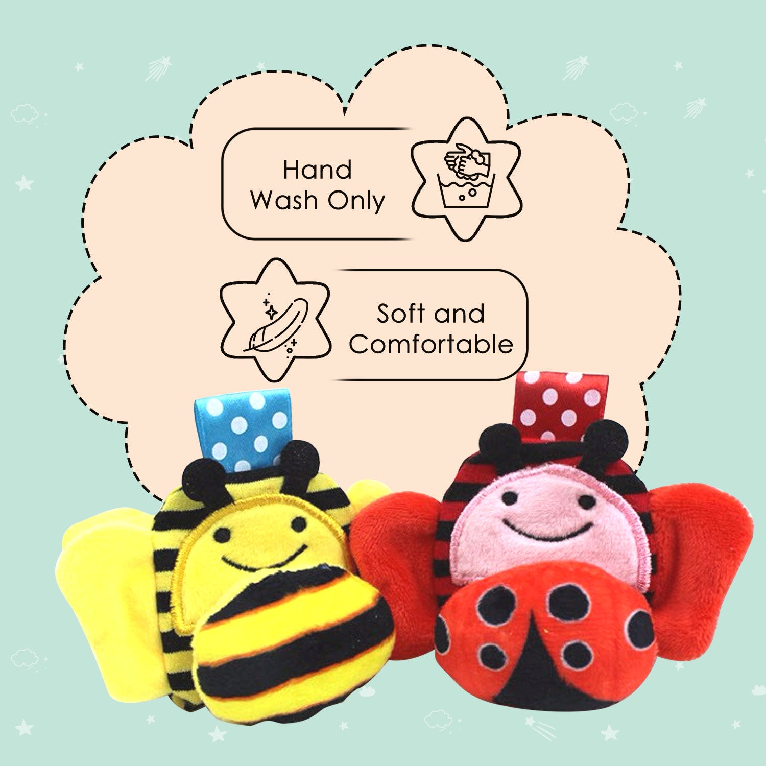 Baby Moo Buzzing Bee And Ladybug Striped Set of 2 Socks Rattle - Red, Yellow