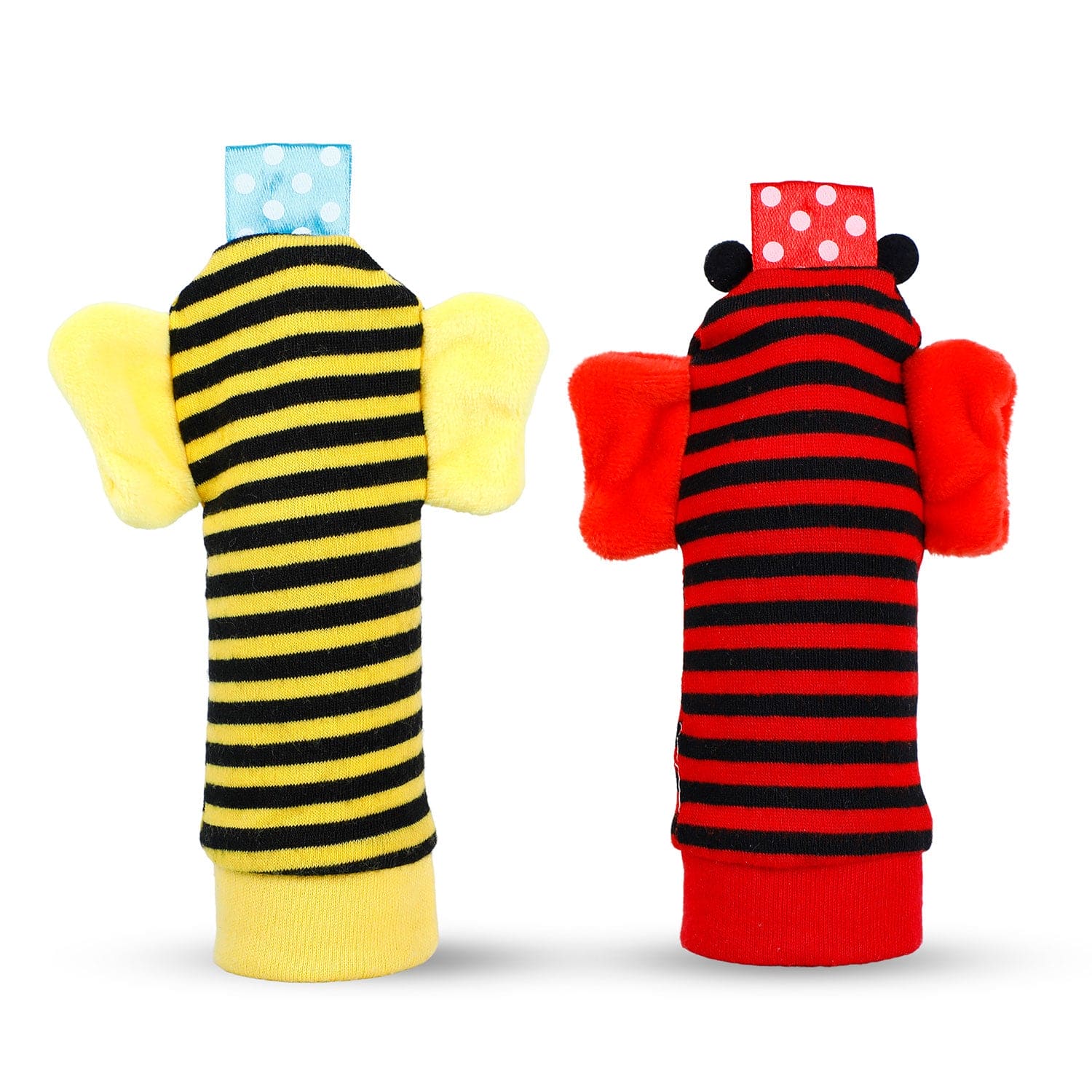 Baby Moo Buzzing Bee And Ladybug Striped Set of 2 Socks Rattle - Red, Yellow