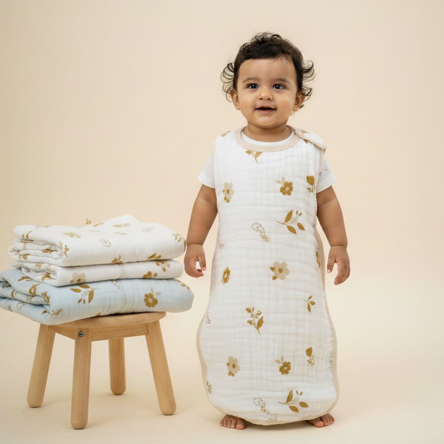 Baby Moo Floral Print 6 Layer Snap Button Muslin Sleeping Bag / Wearable Blanket / Sleep Sack - White