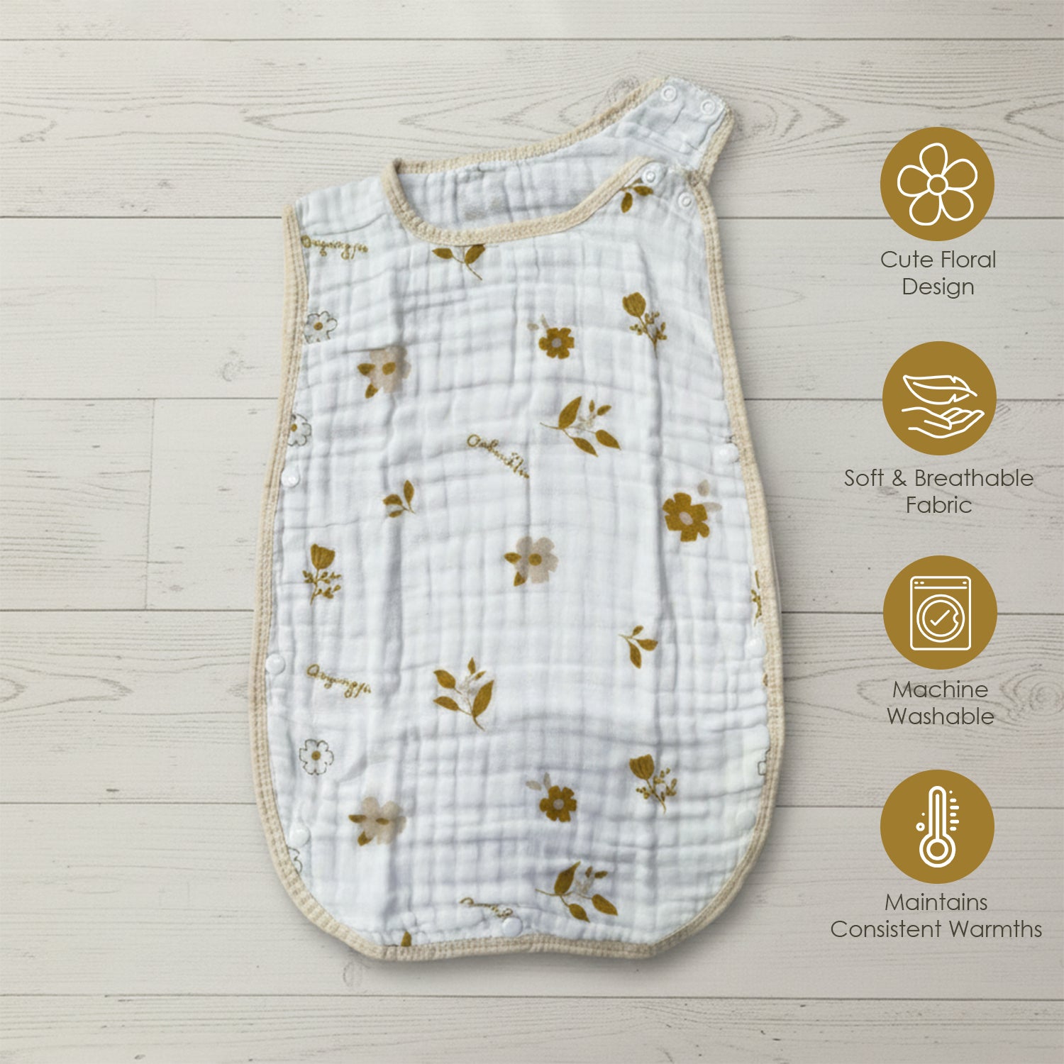 Baby Moo Floral Print 6 Layer Snap Button Muslin Sleeping Bag / Wearable Blanket / Sleep Sack - White