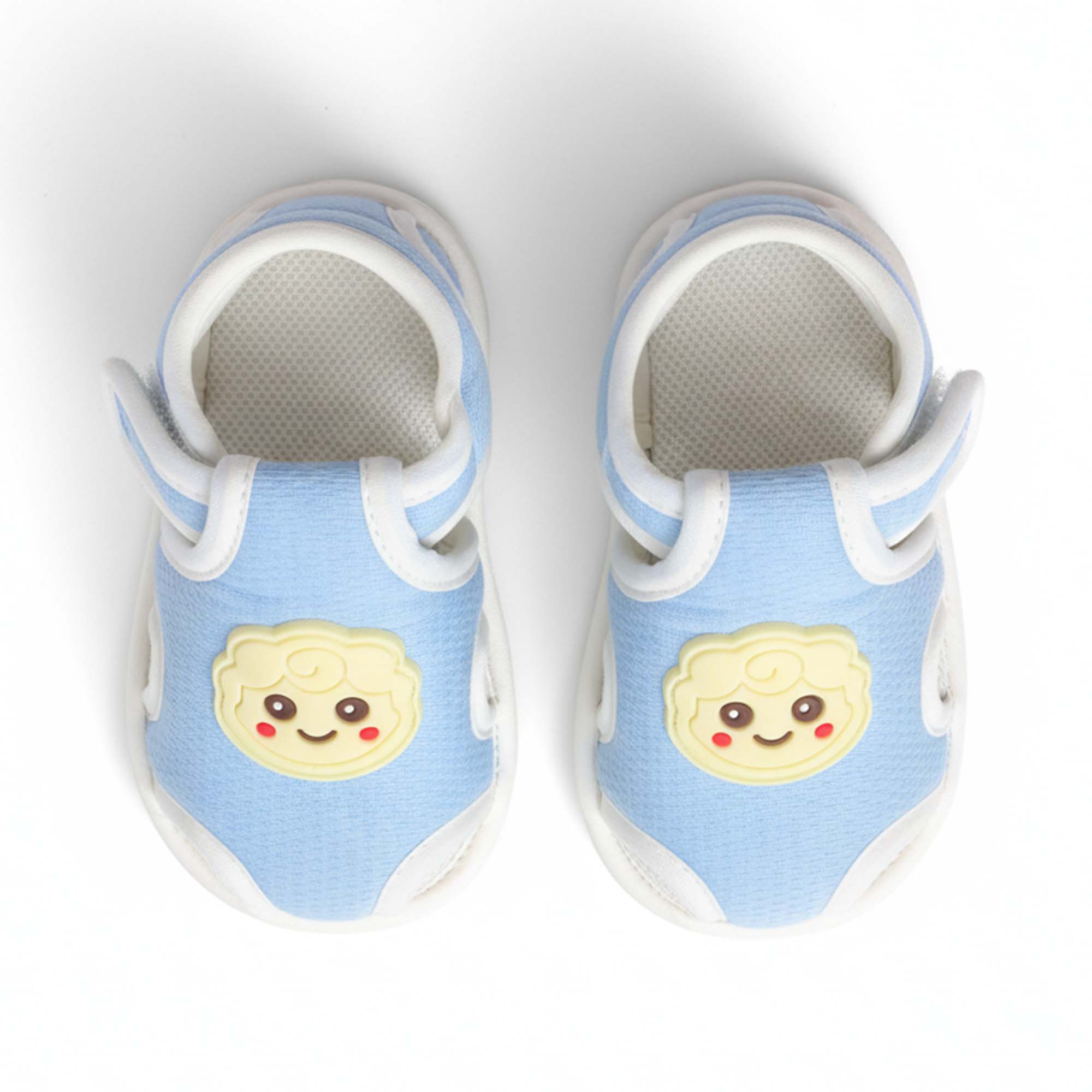 Baby Moo Lamb Velcro Strap Anti-Skid Closed Toe Sandal Booties-Blue