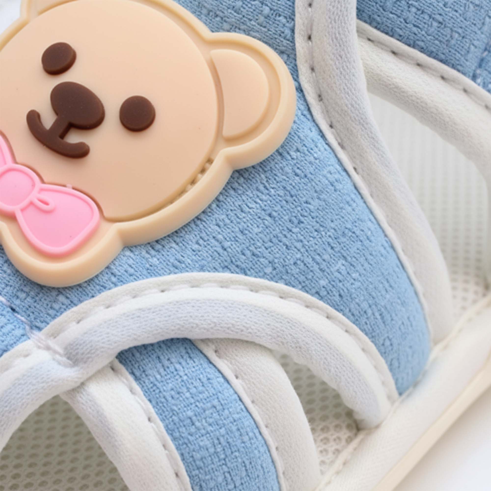 Baby Moo Teddy Velcro Strap Anti-Skid Closed Toe Sandal Booties-Blue