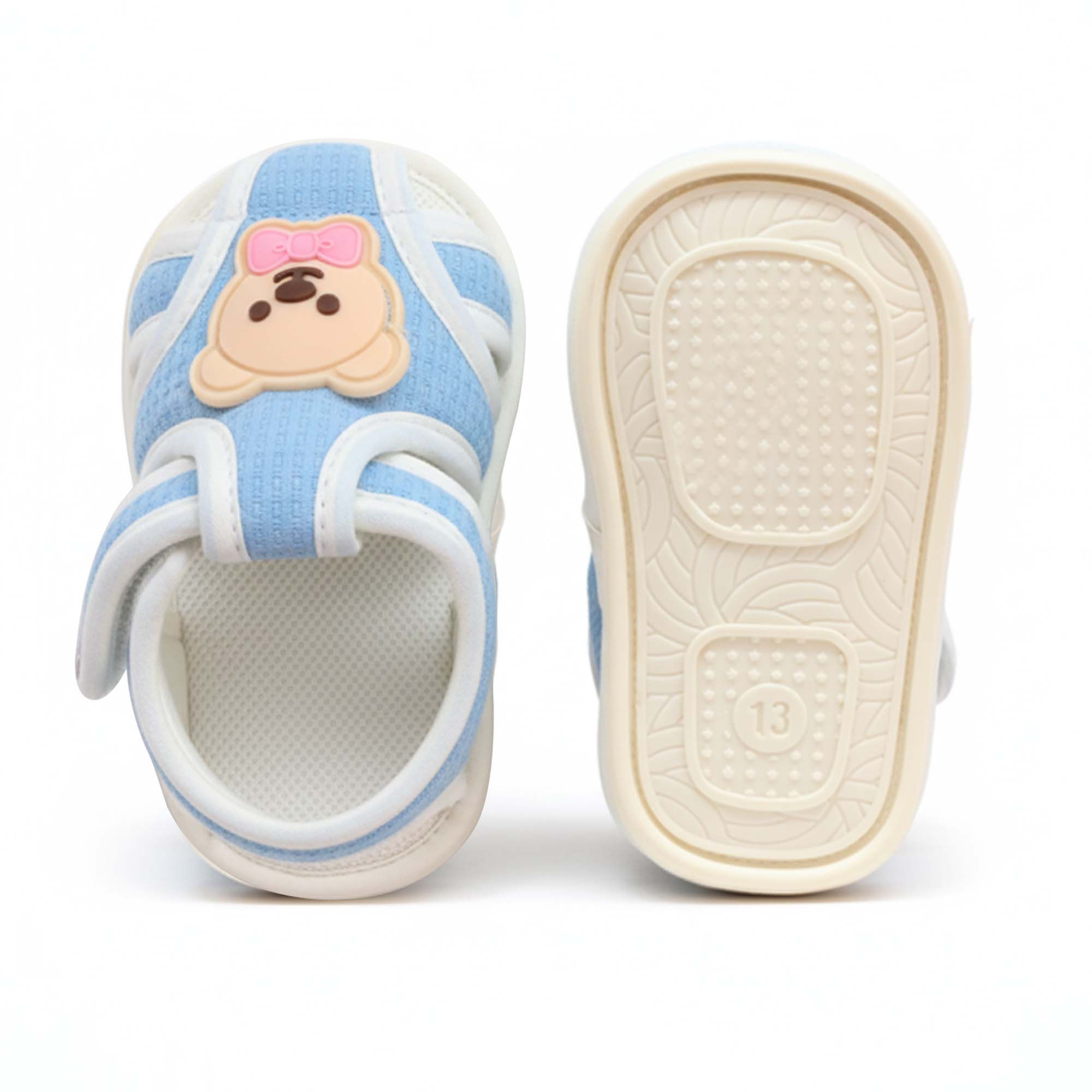 Baby Moo Teddy Velcro Strap Anti-Skid Closed Toe Sandal Booties-Blue