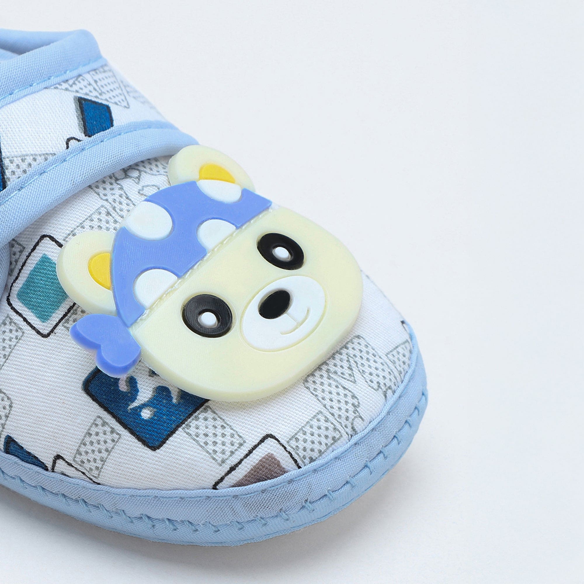 Baby Moo Cute Panda Velcro Strap Anti-Skid Fabric Sneaker Booties - Blue