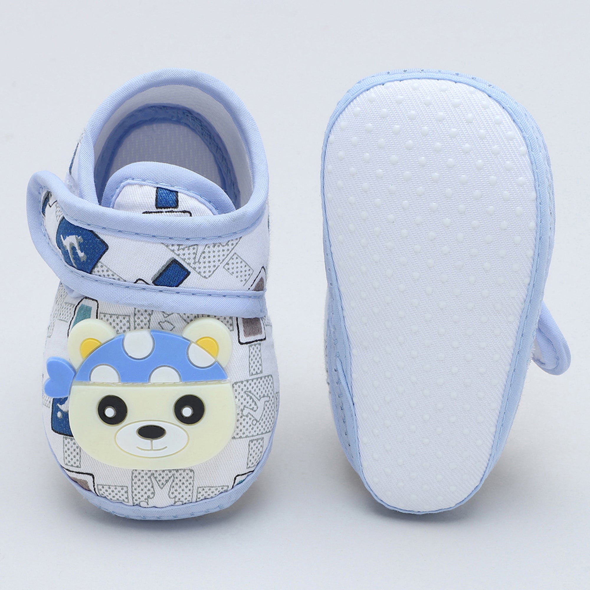 Baby Moo Cute Panda Velcro Strap Anti-Skid Fabric Sneaker Booties - Blue