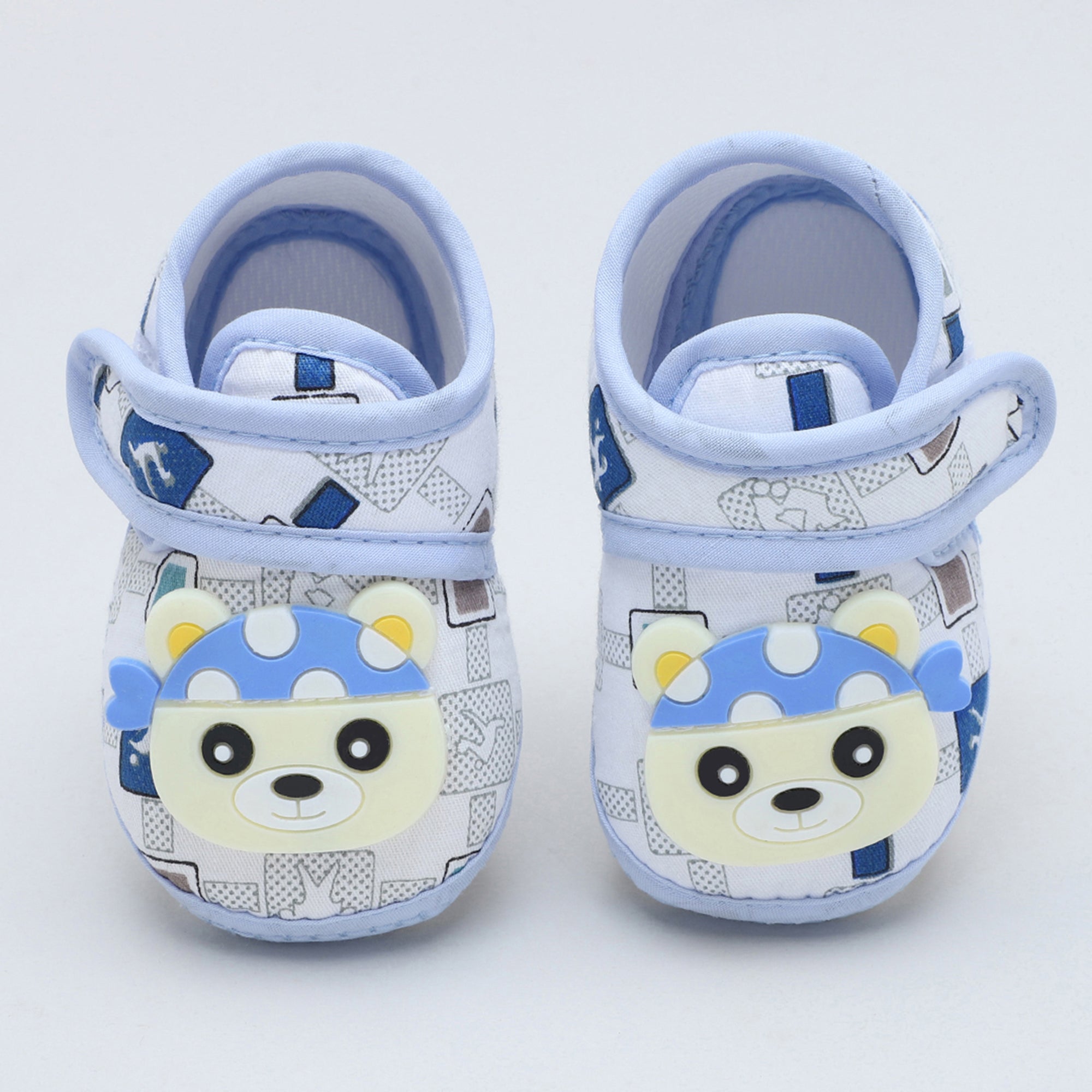 Baby Moo Cute Panda Velcro Strap Anti-Skid Fabric Sneaker Booties - Blue