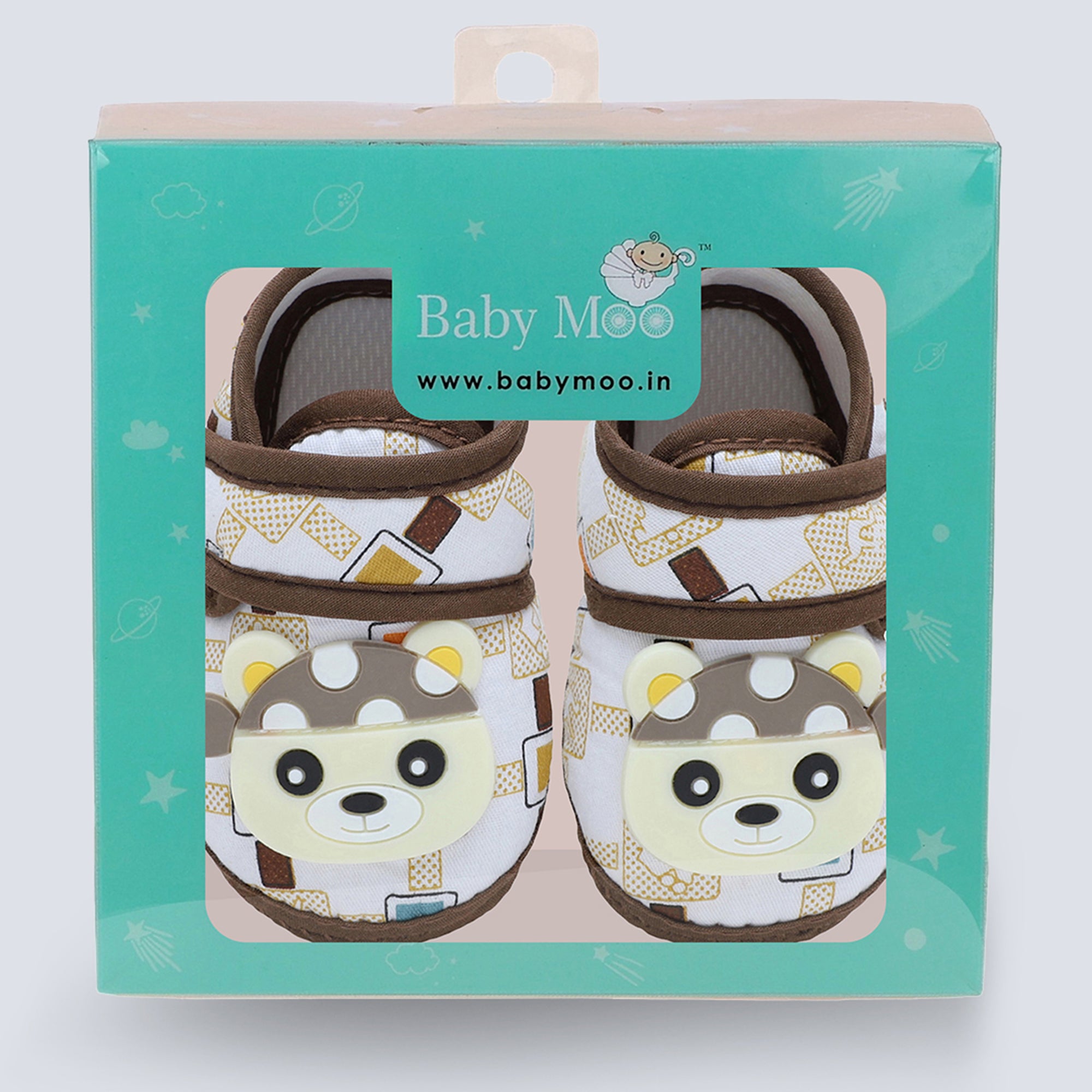 Baby Moo Cute Panda Velcro Strap Anti-Skid Fabric Sneaker Booties - Brown