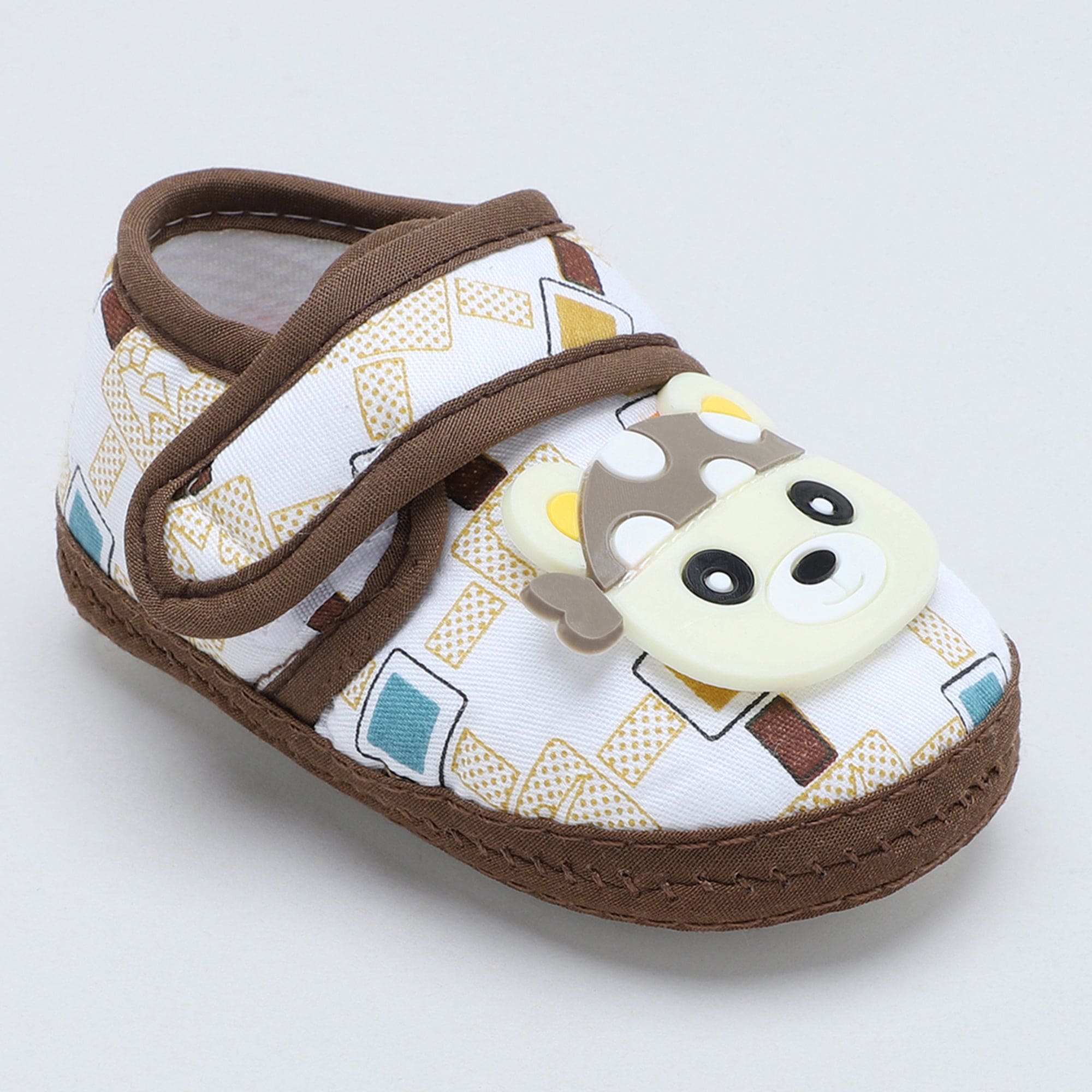 Baby Moo Cute Panda Velcro Strap Anti-Skid Fabric Sneaker Booties - Brown