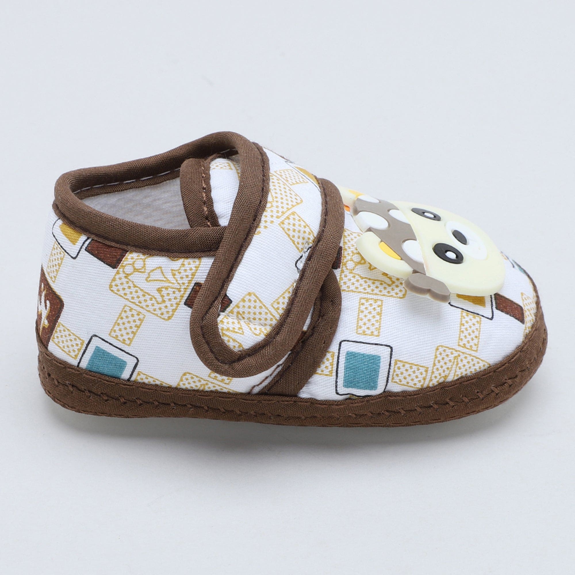 Baby Moo Cute Panda Velcro Strap Anti-Skid Fabric Sneaker Booties - Brown