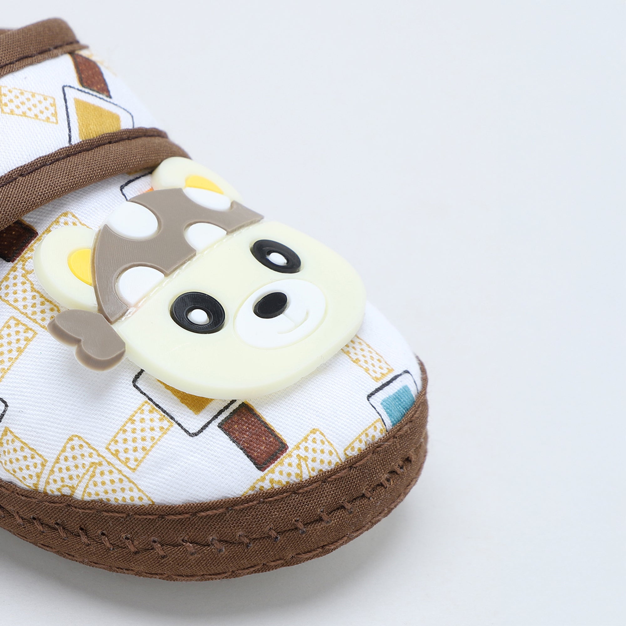 Baby Moo Cute Panda Velcro Strap Anti-Skid Fabric Sneaker Booties - Brown