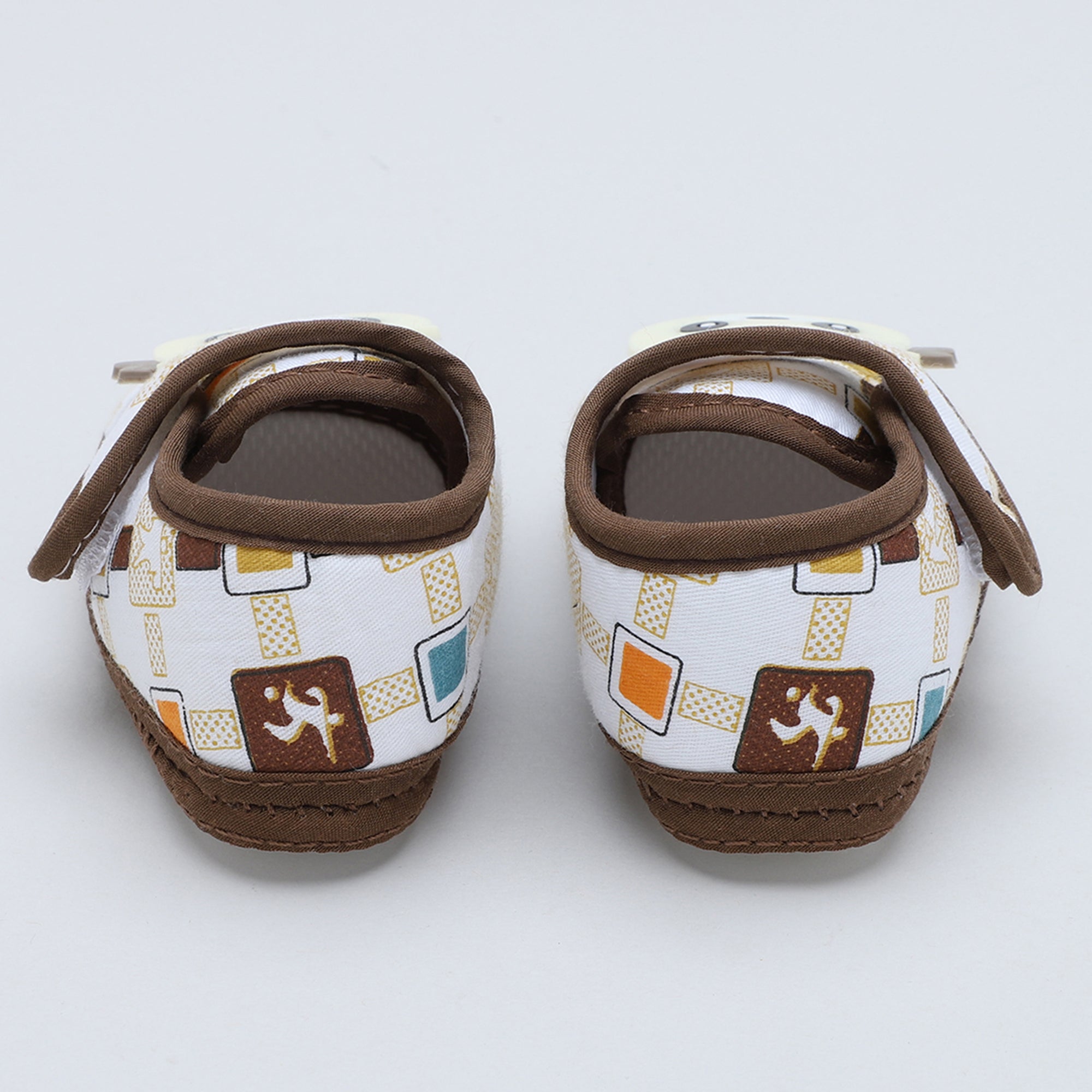 Baby Moo Cute Panda Velcro Strap Anti-Skid Fabric Sneaker Booties - Brown