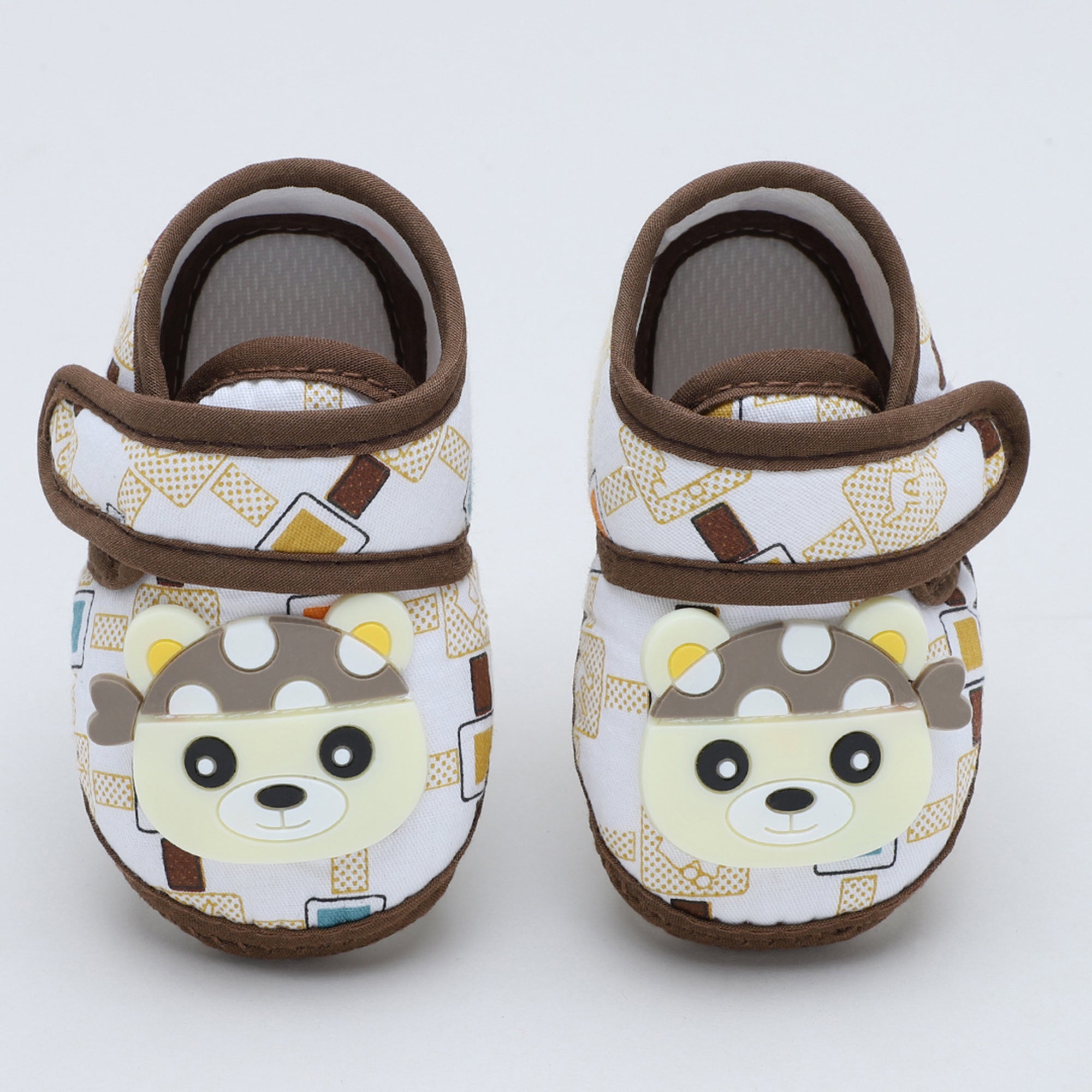 Baby Moo Cute Panda Velcro Strap Anti-Skid Fabric Sneaker Booties - Brown