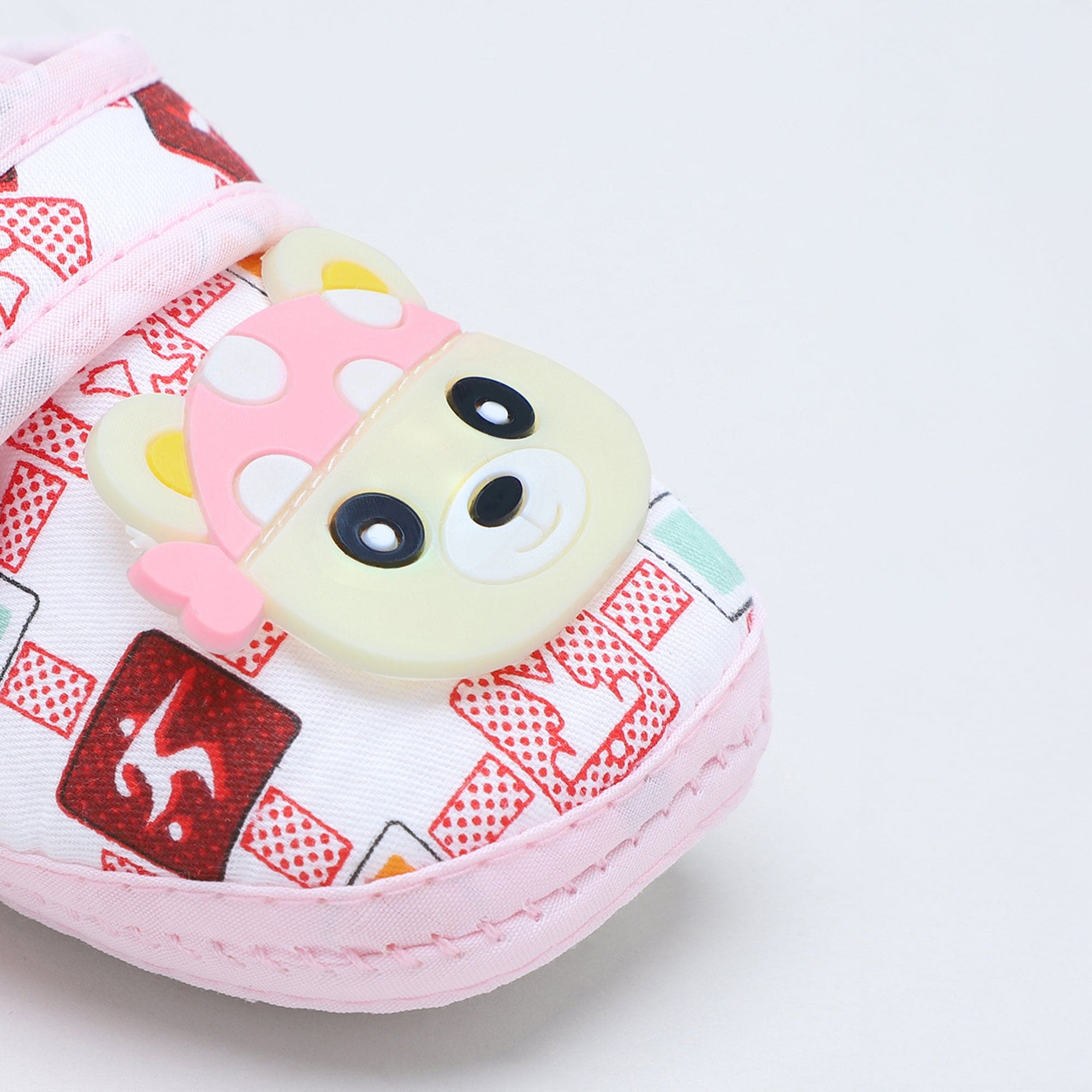 Baby Moo Cute Panda Velcro Strap Anti-Skid Fabric Sneaker Booties - Pink