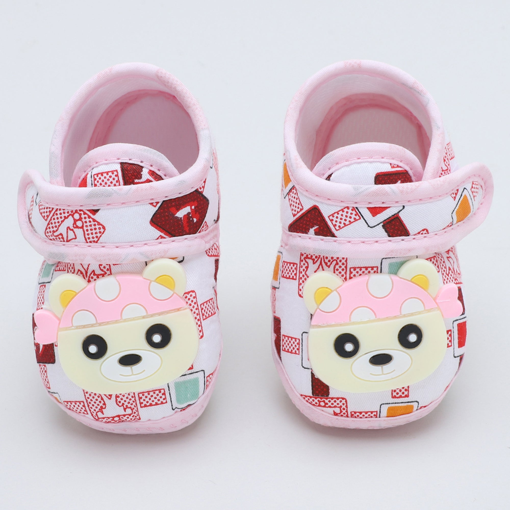 Baby Moo Cute Panda Velcro Strap Anti-Skid Fabric Sneaker Booties - Pink
