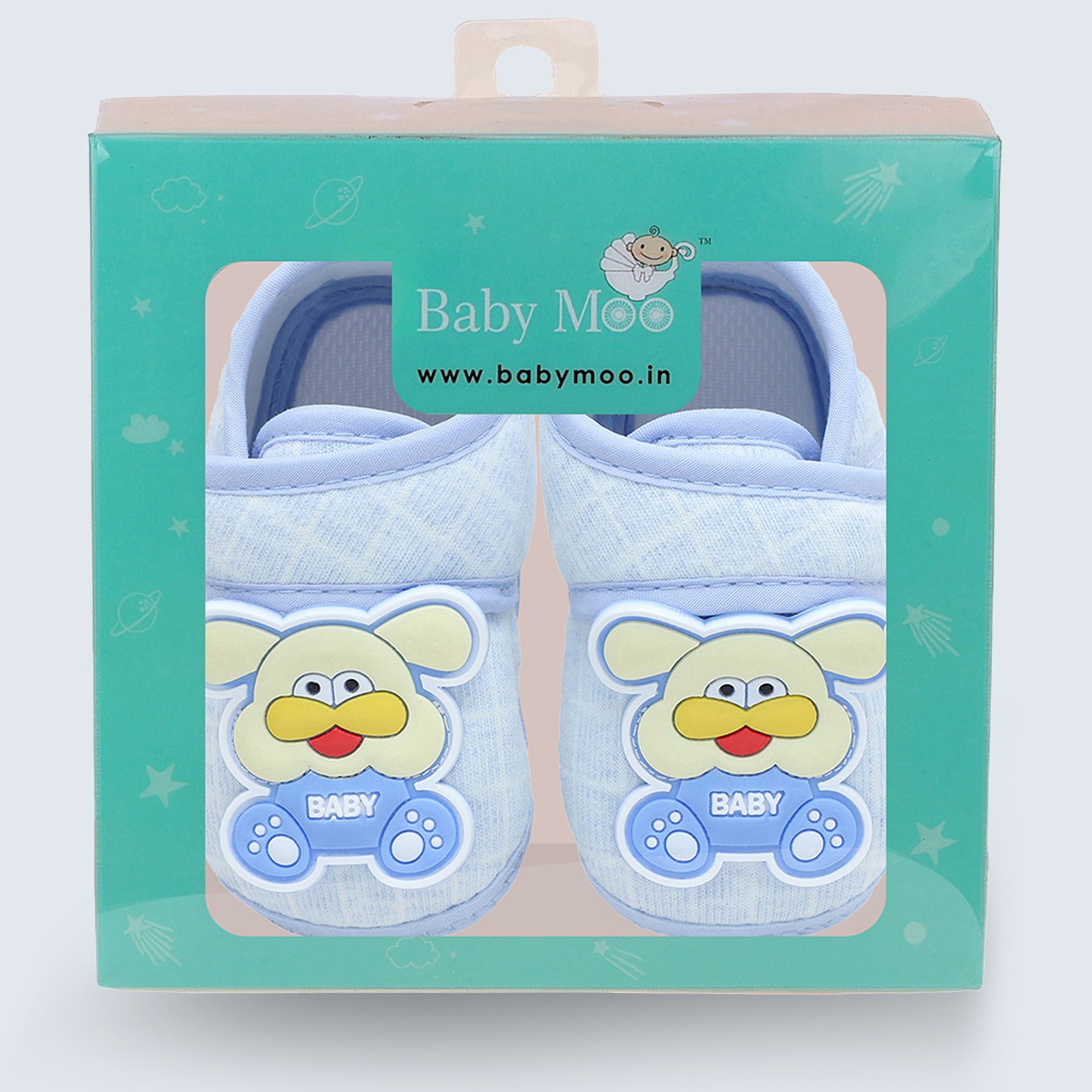Baby Moo Dog Velcro Strap Anti-Skid Fabric Sneaker Booties - Blue