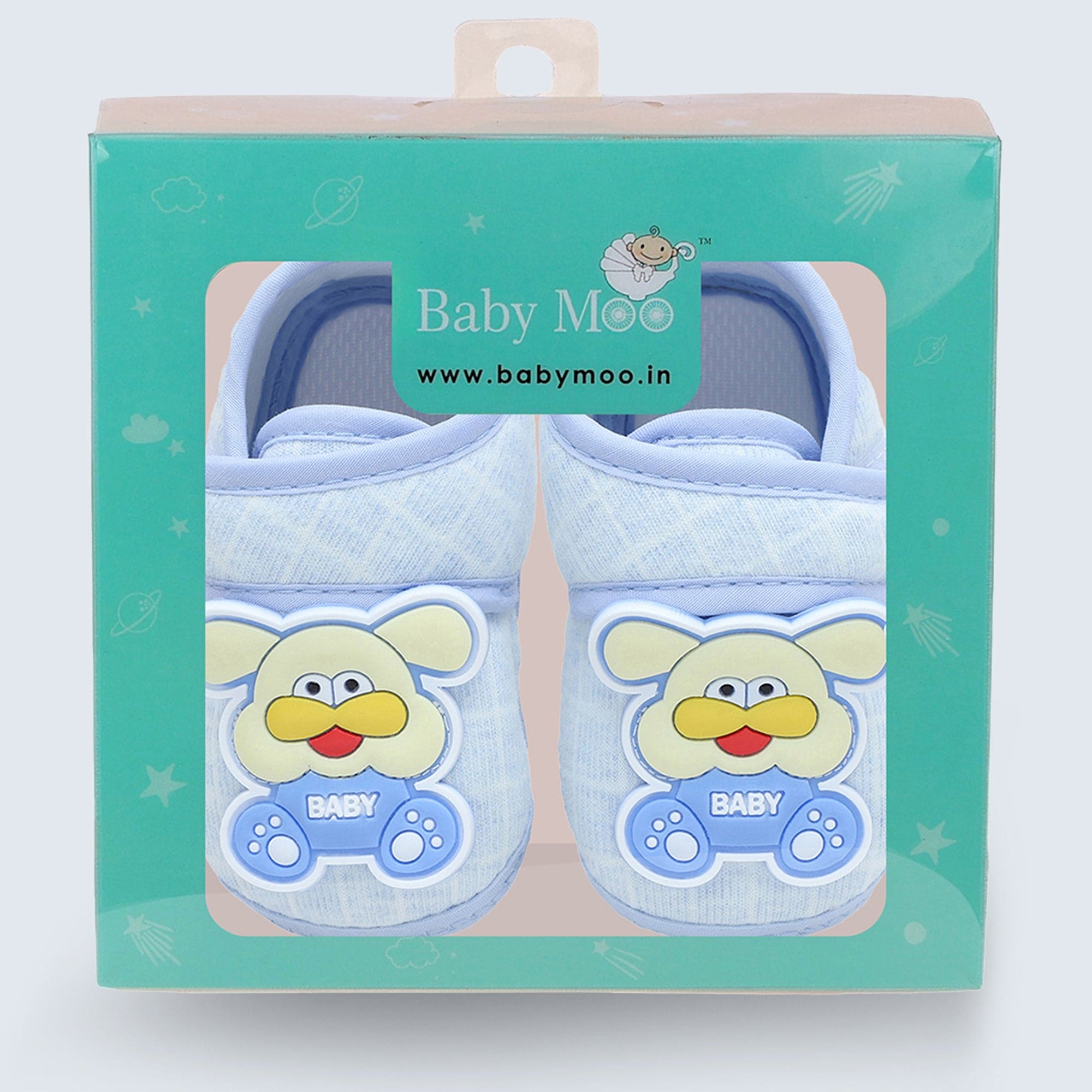 Baby Moo Dog Velcro Strap Anti-Skid Fabric Sneaker Booties - Blue