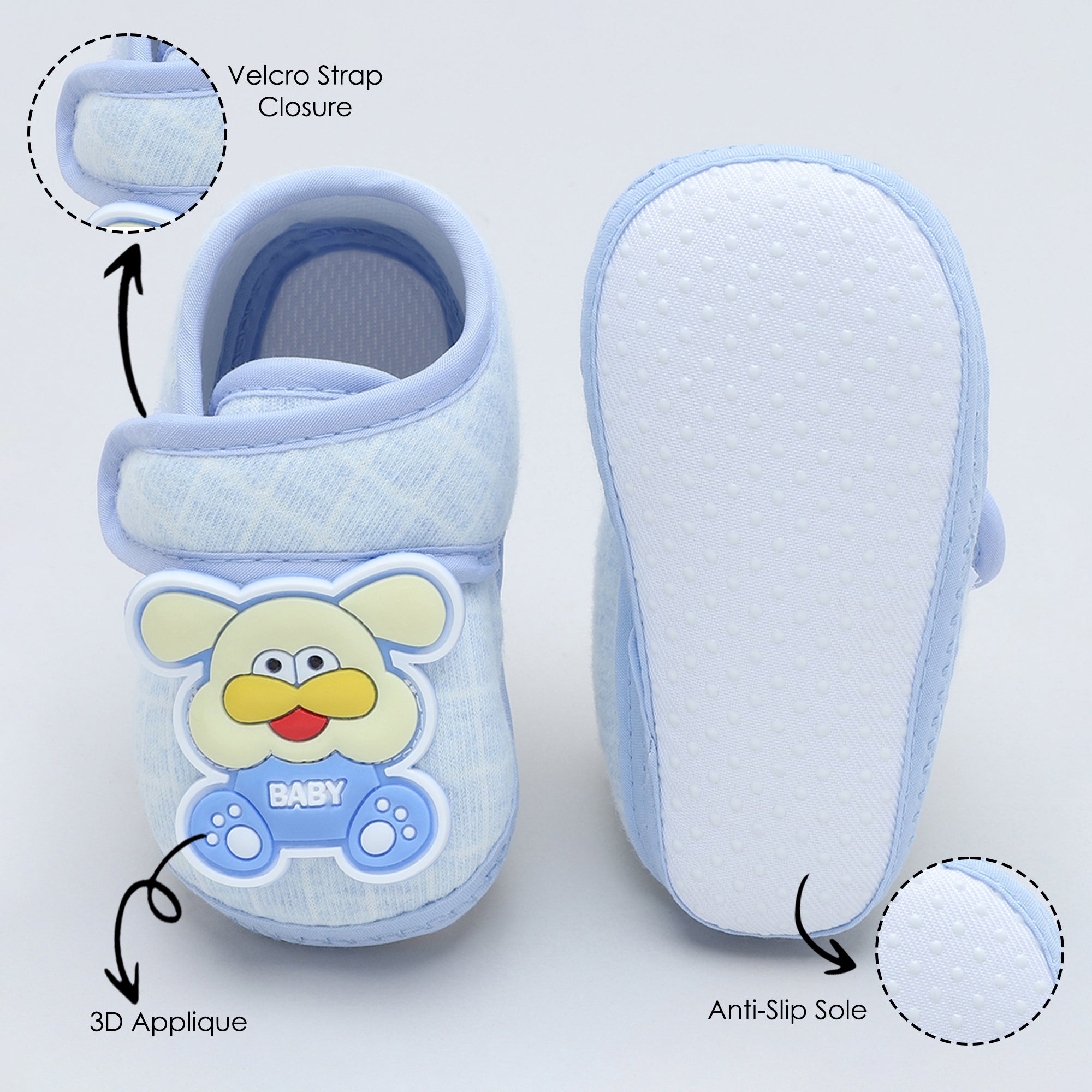Baby Moo Dog Velcro Strap Anti-Skid Fabric Sneaker Booties - Blue