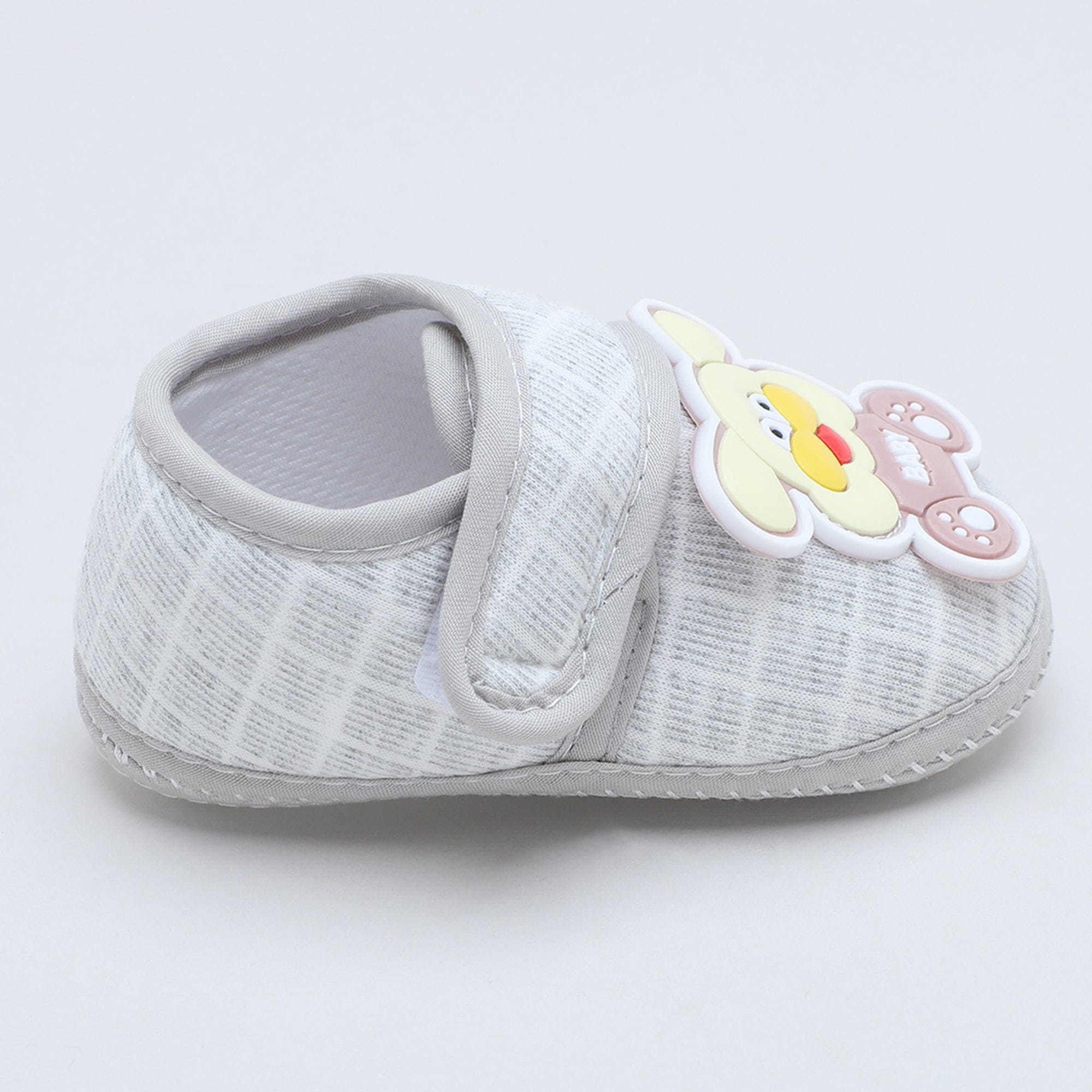 Baby Moo Dog Velcro Strap Anti-Skid Fabric Sneaker Booties - Grey