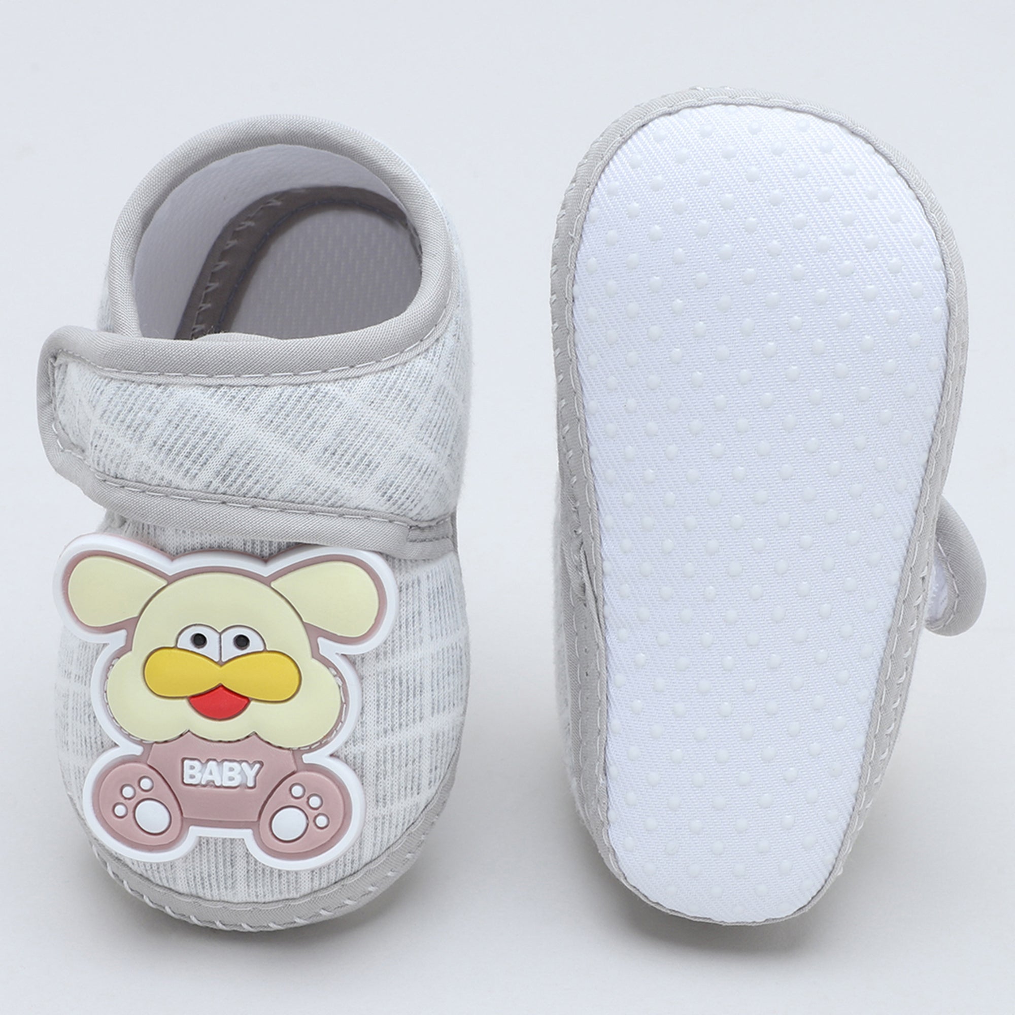 Baby Moo Dog Velcro Strap Anti-Skid Fabric Sneaker Booties - Grey