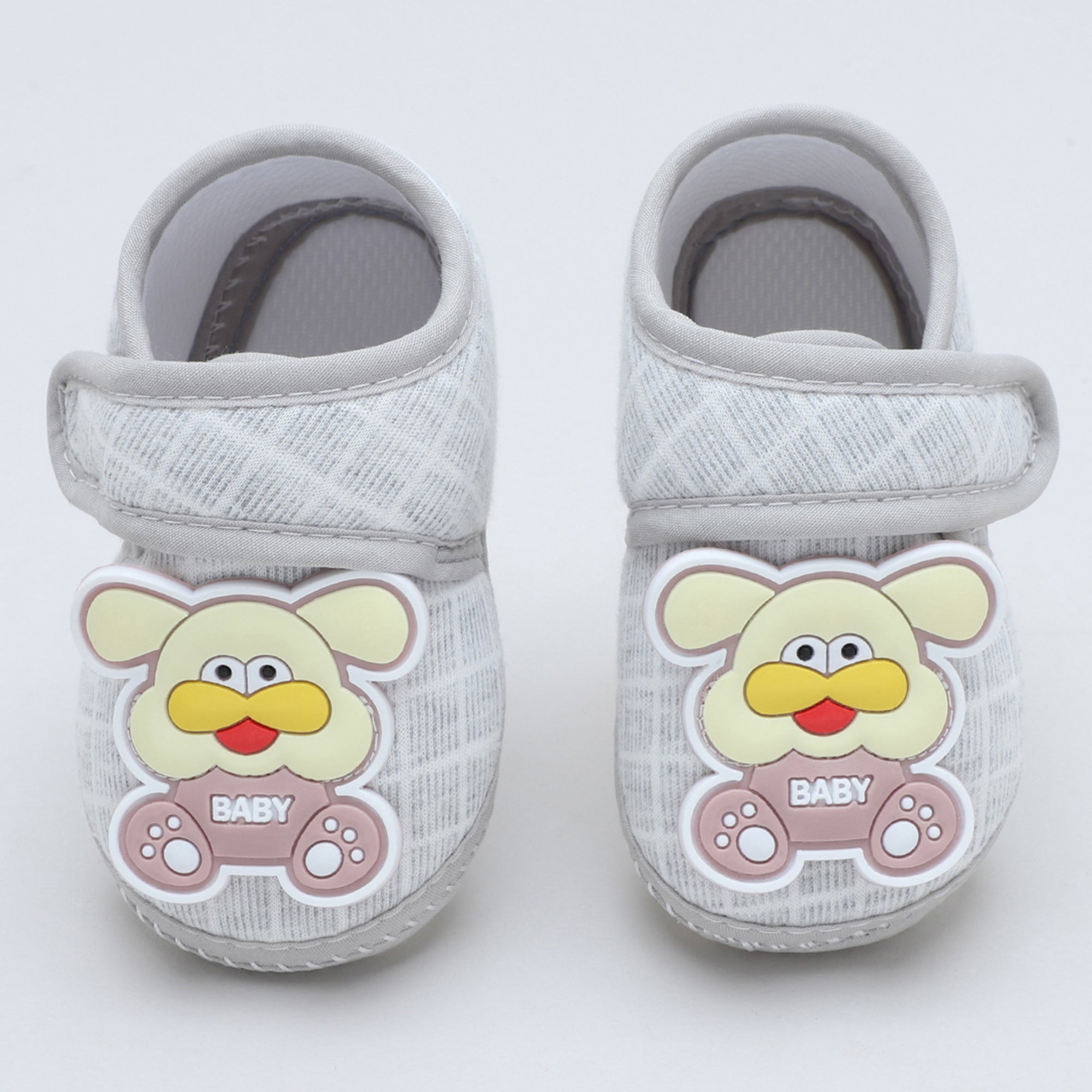 Baby Moo Dog Velcro Strap Anti-Skid Fabric Sneaker Booties - Grey