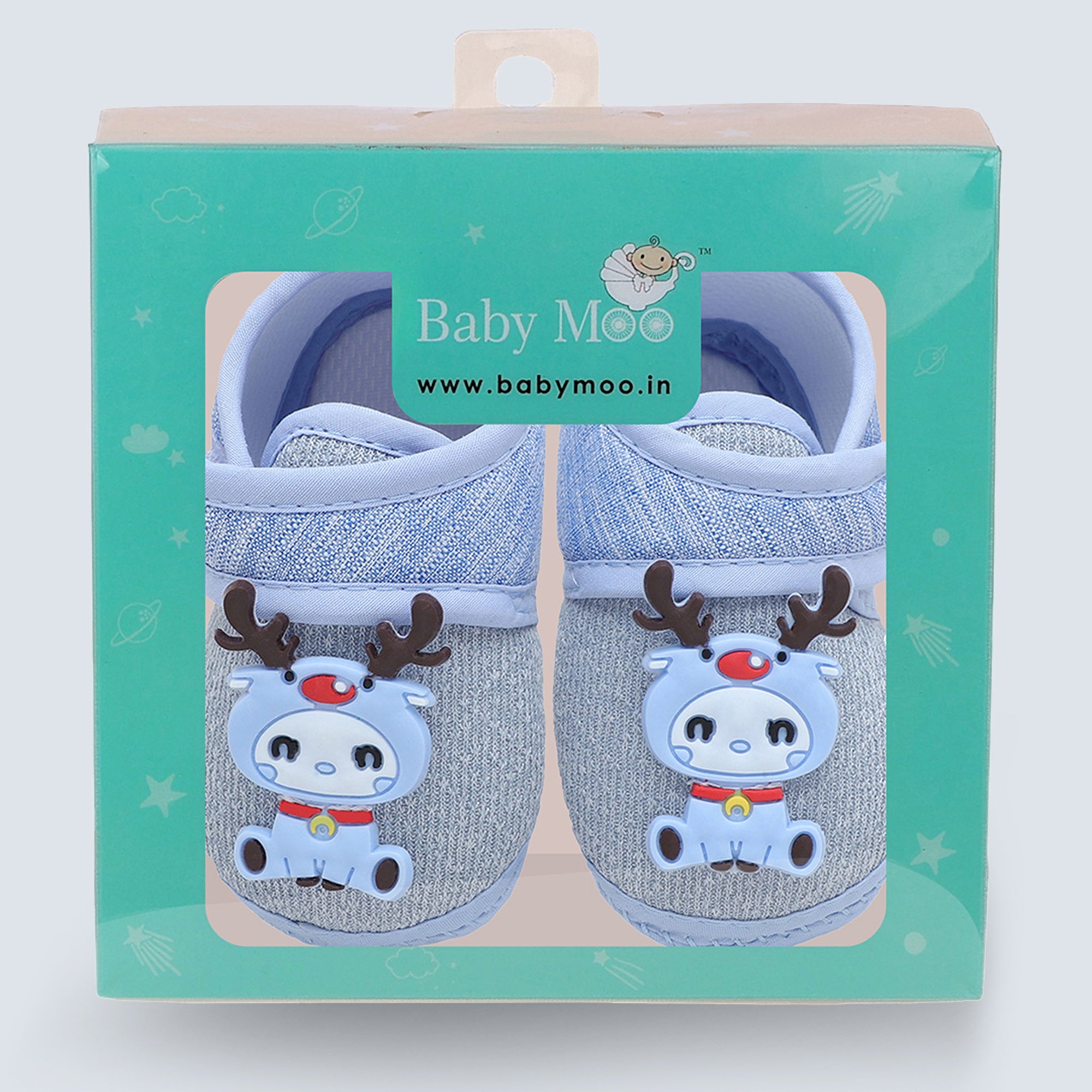 Baby Moo Deer Velcro Strap Anti-Skid Fabric Sneaker Booties - Blue