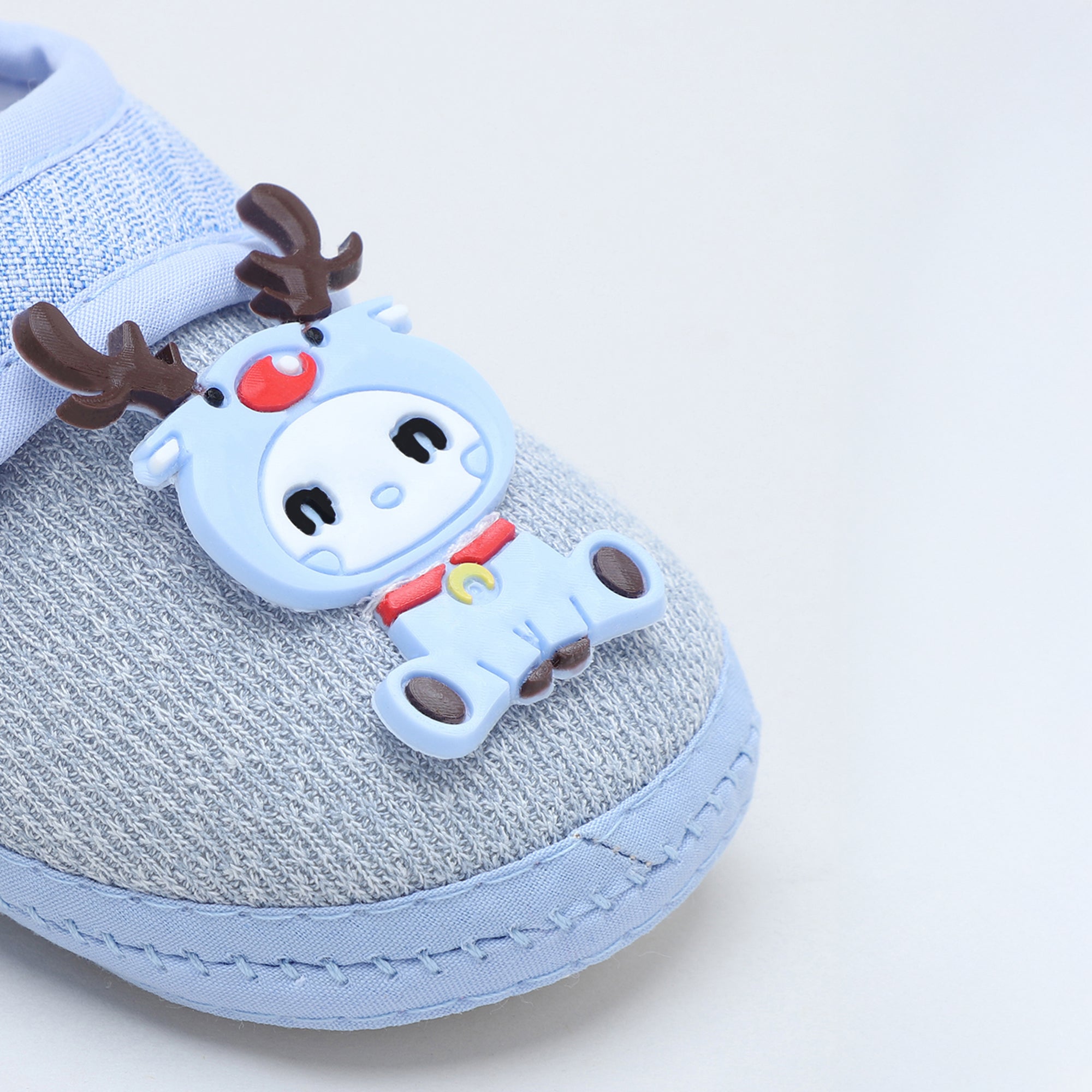 Baby Moo Deer Velcro Strap Anti-Skid Fabric Sneaker Booties - Blue