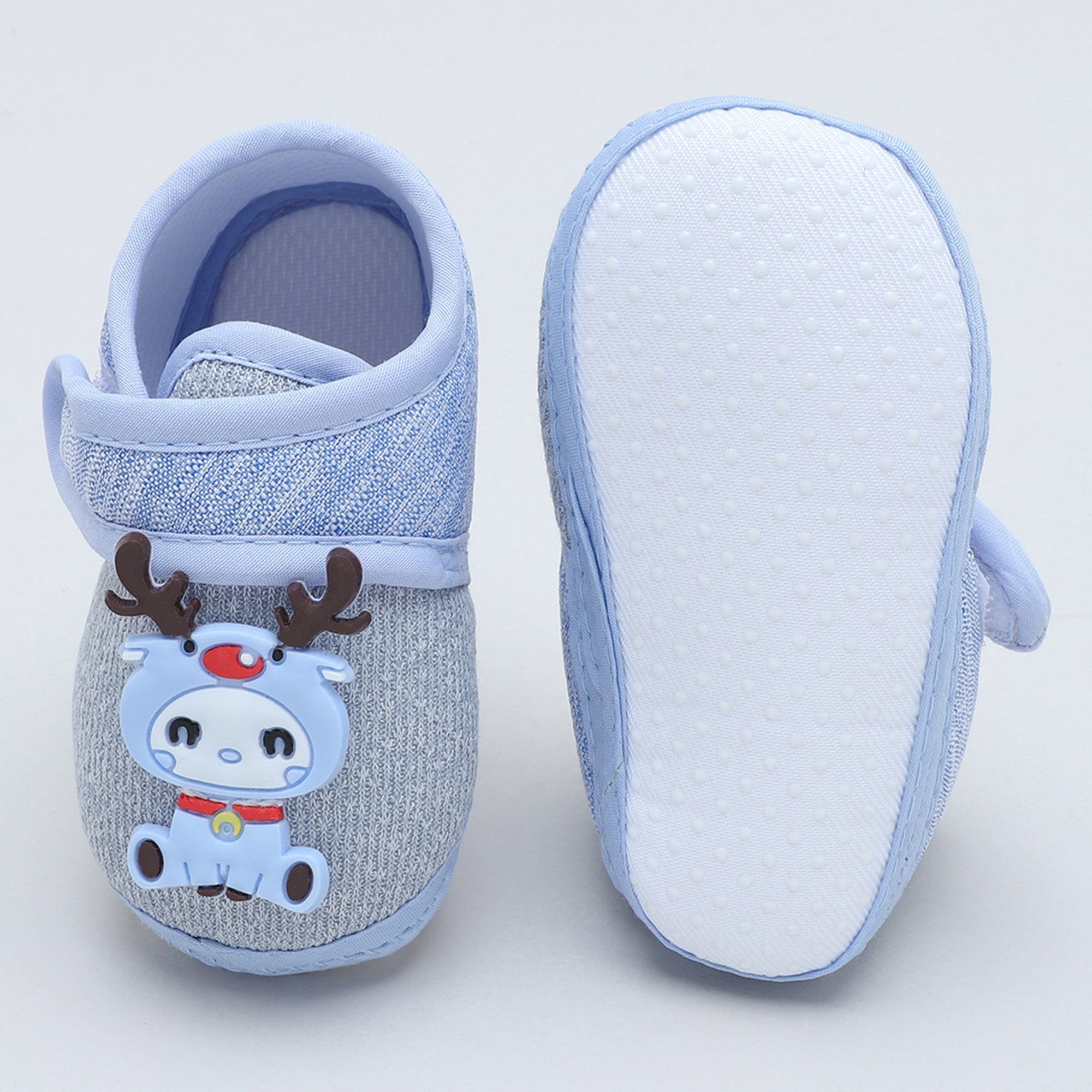 Baby Moo Deer Velcro Strap Anti-Skid Fabric Sneaker Booties - Blue