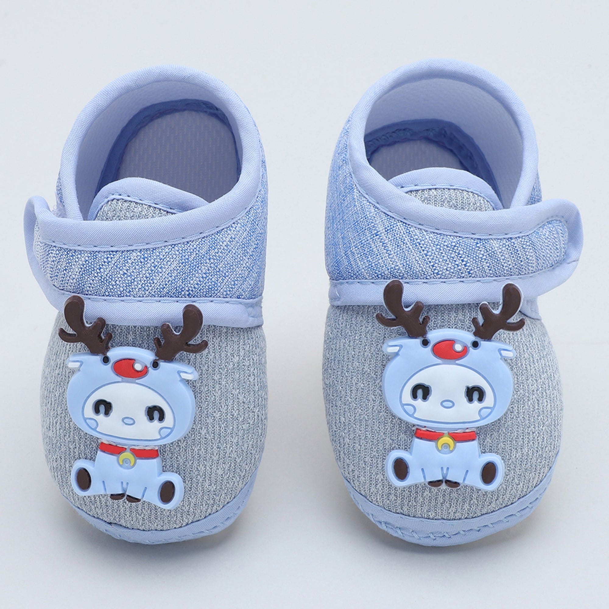 Baby Moo Deer Velcro Strap Anti-Skid Fabric Sneaker Booties - Blue