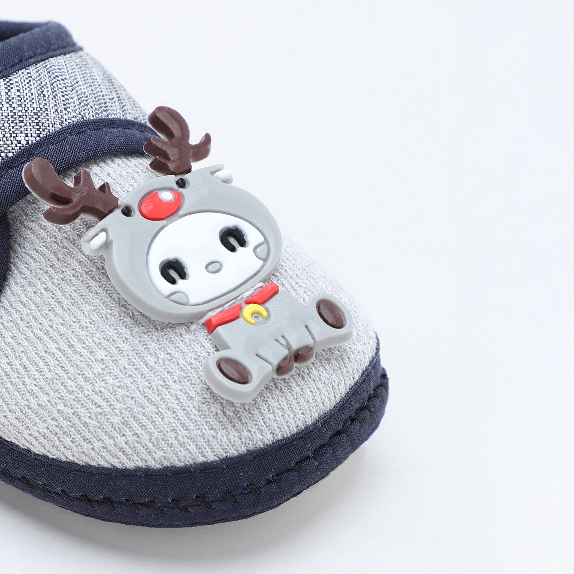 Baby Moo Deer Velcro Strap Anti-Skid Fabric Sneaker Booties - Grey
