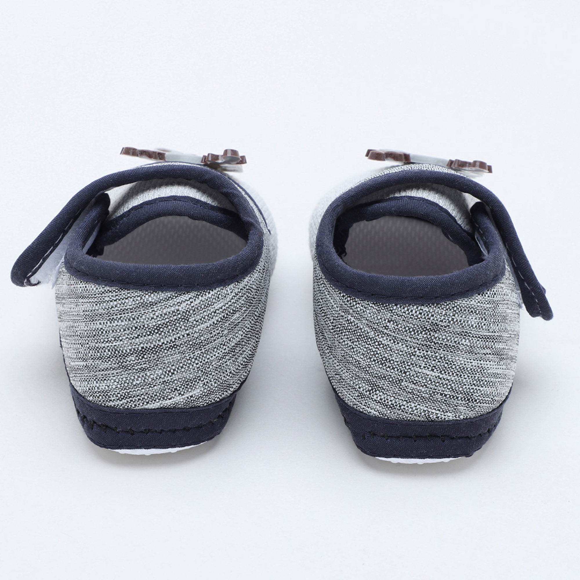 Baby Moo Deer Velcro Strap Anti-Skid Fabric Sneaker Booties - Grey