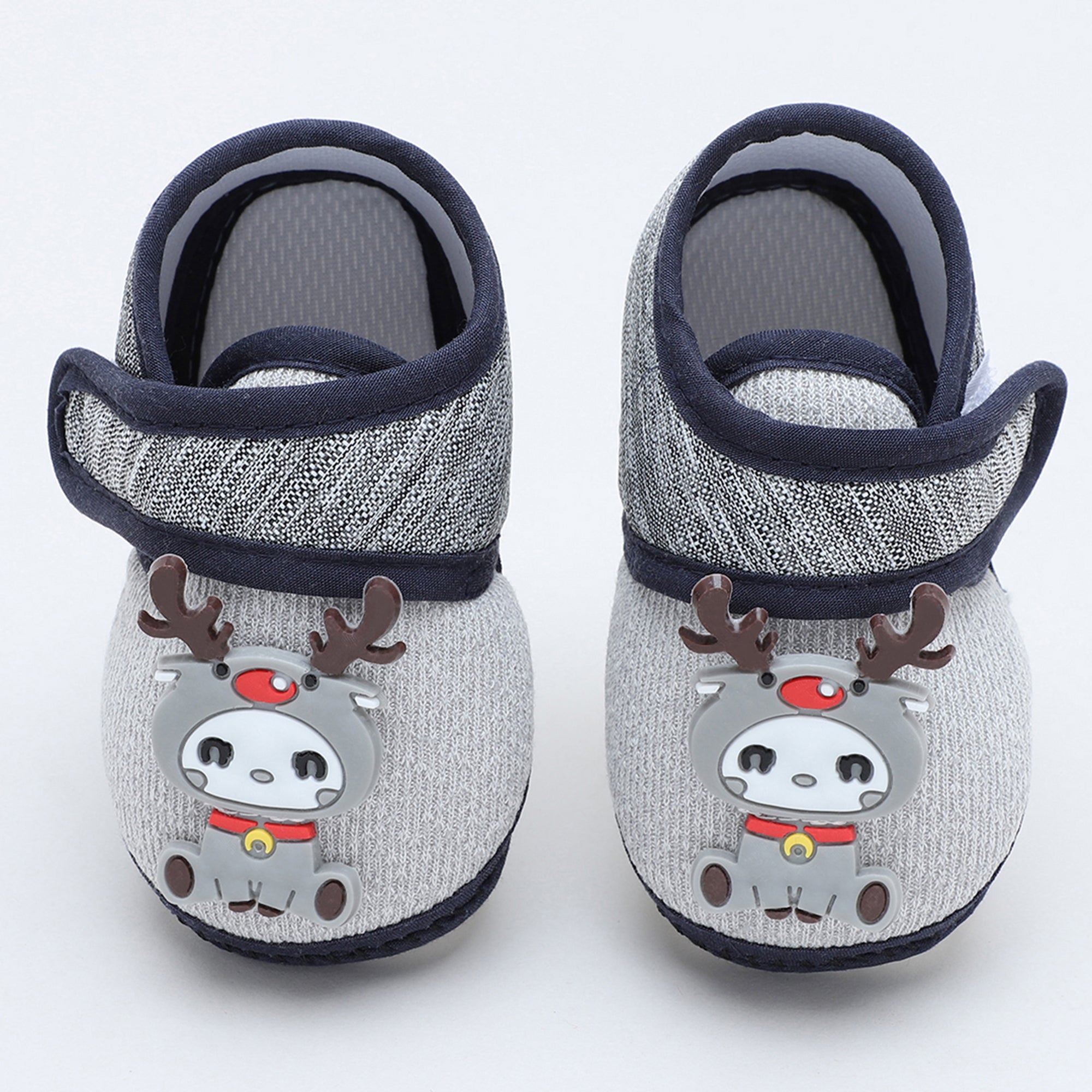 Baby Moo Deer Velcro Strap Anti-Skid Fabric Sneaker Booties - Grey