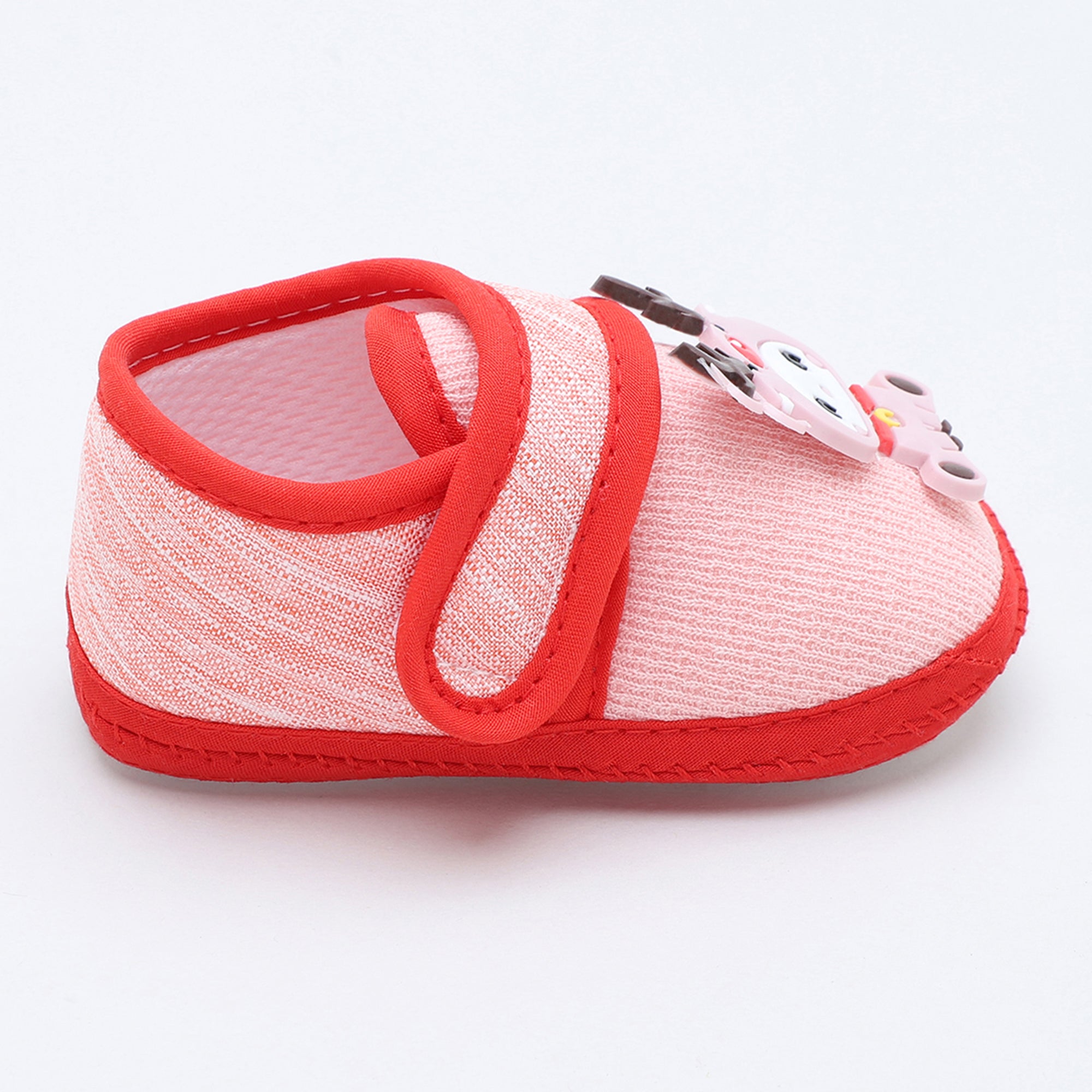 Baby Moo Deer Velcro Strap Anti-Skid Fabric Sneaker Booties - Pink