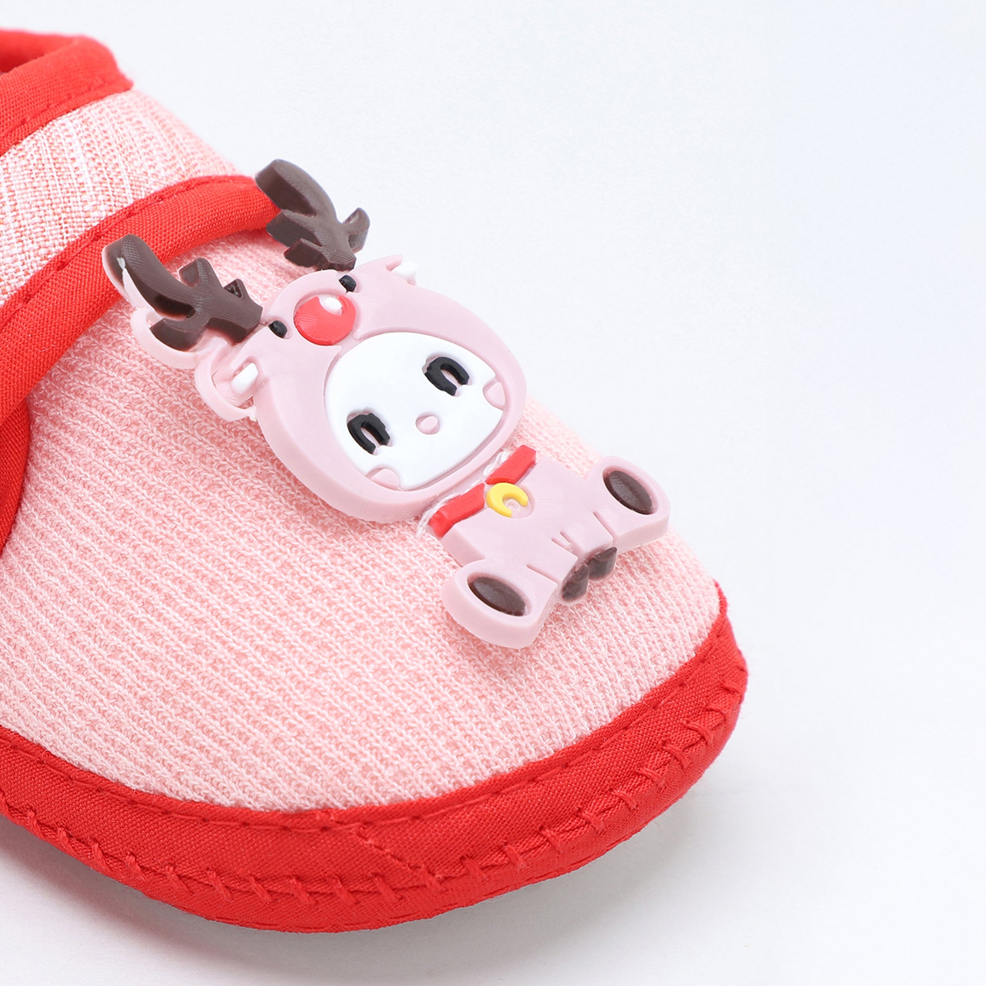 Baby Moo Deer Velcro Strap Anti-Skid Fabric Sneaker Booties - Pink