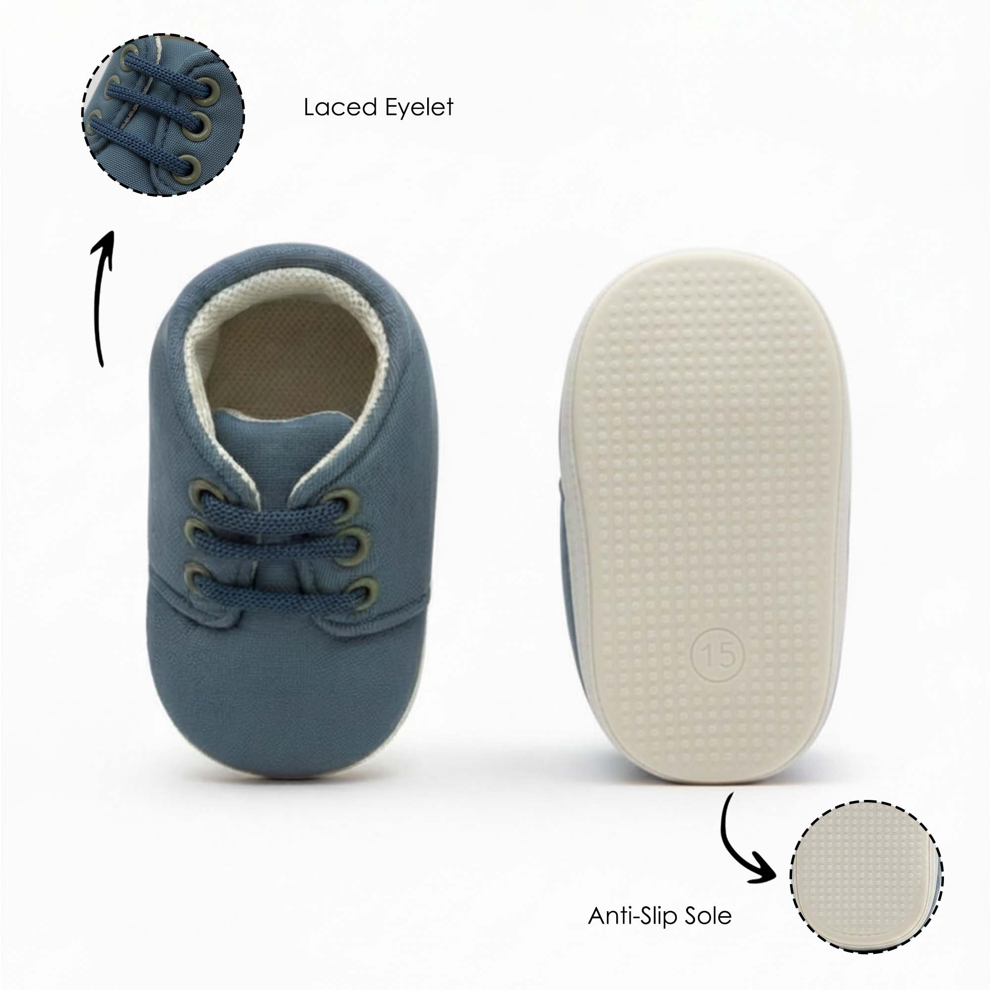 Baby Moo Stylish Lace-Up Comfy Velcro Sneakers Booties-Blue