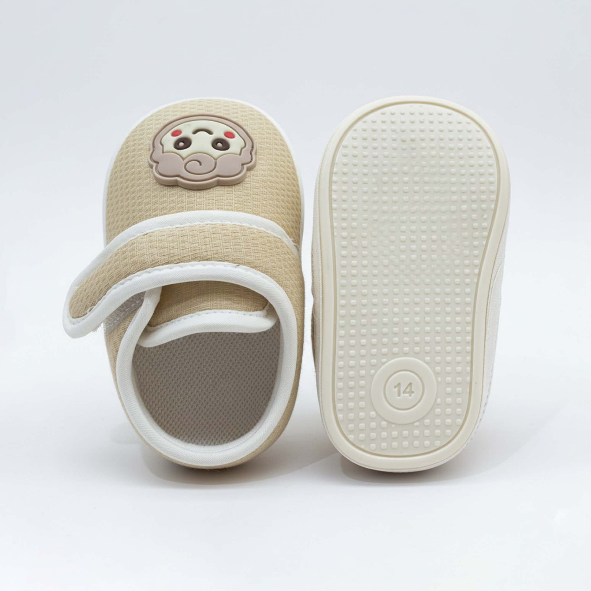Baby Moo Lamb Velcro Strap Anti-Skid Sneakers Booties-Beige