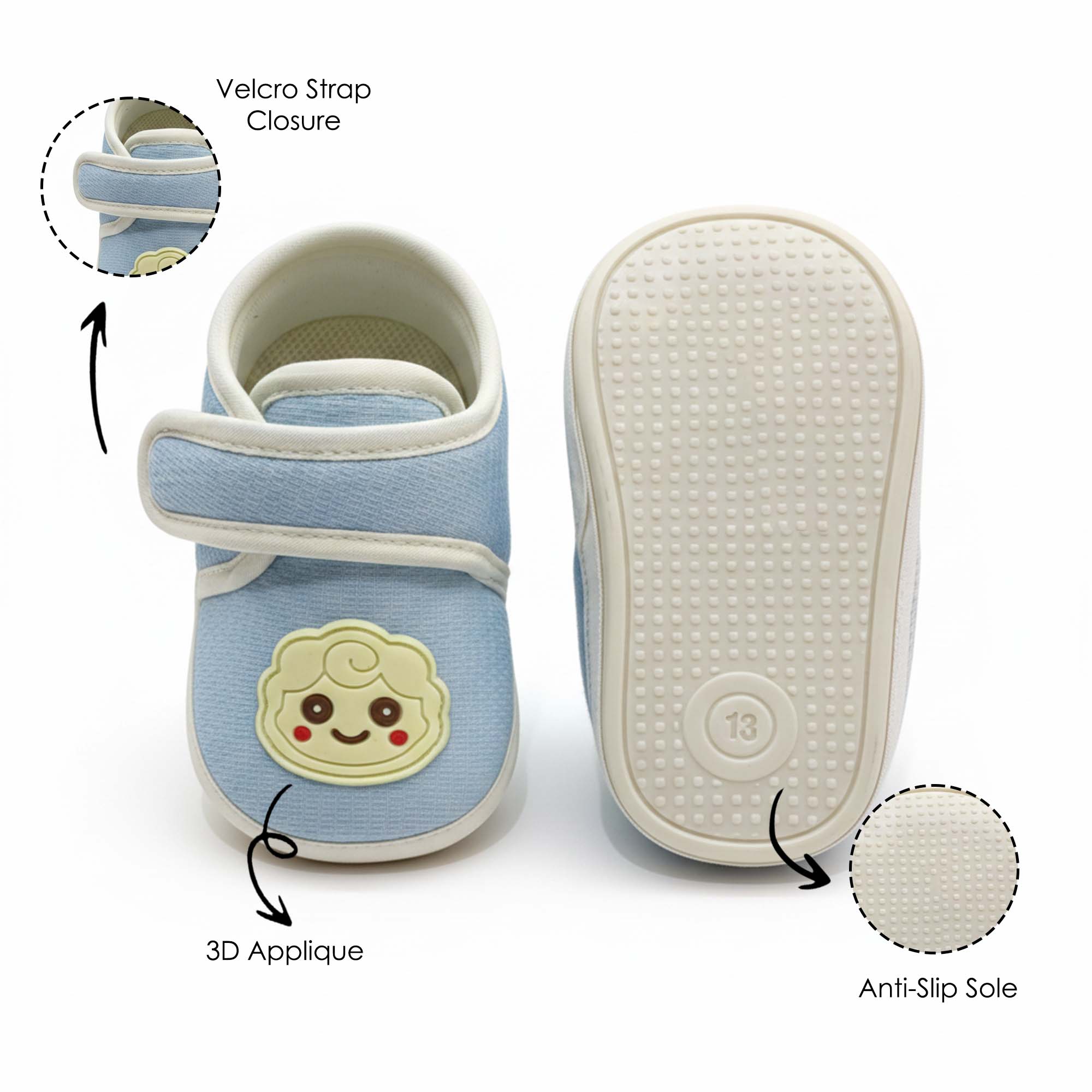 Baby Moo Lamb Velcro Strap Anti-Skid Sneakers Booties-Blue