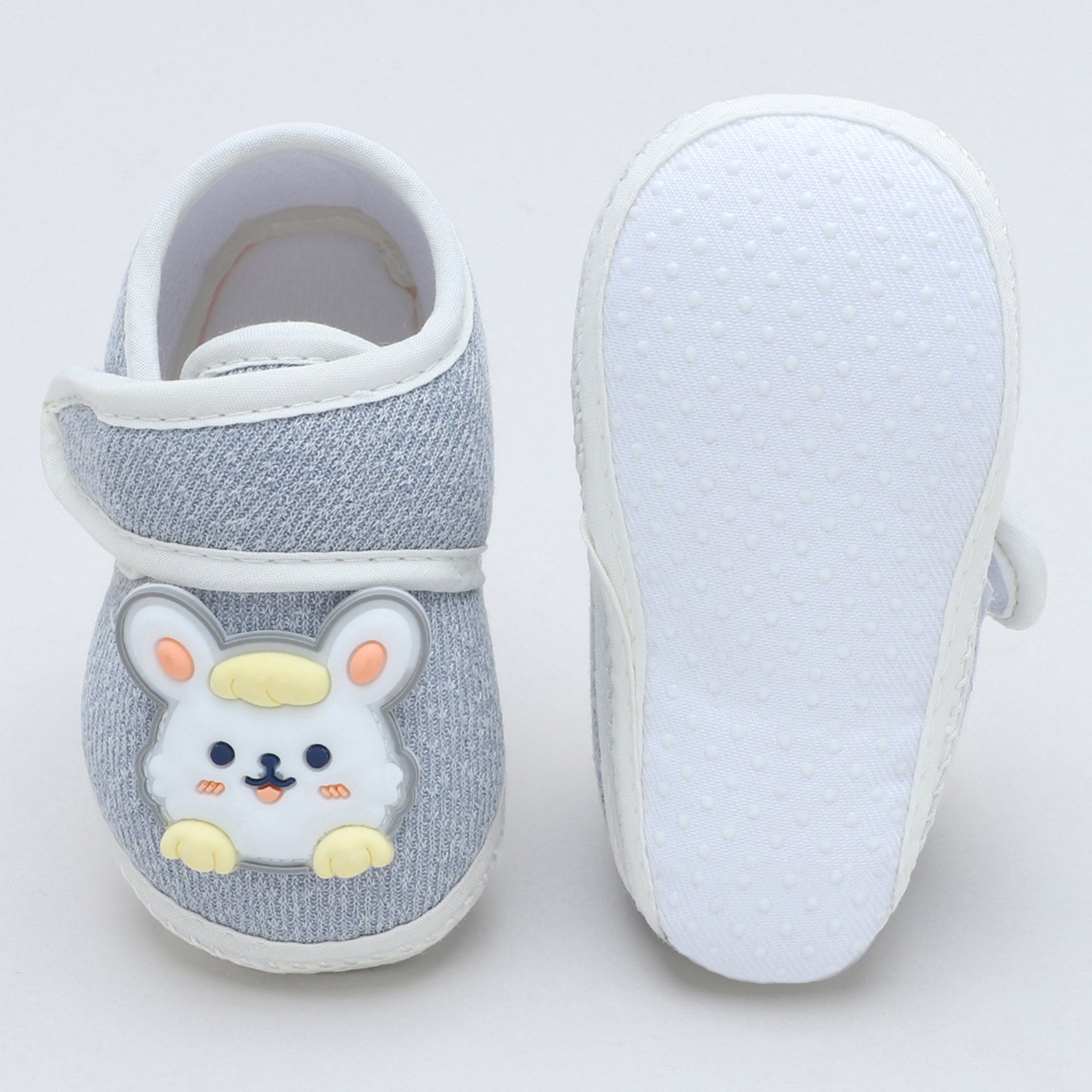 Baby Moo Mouse Velcro Strap Anti-Skid Fabric Sneaker Booties - Grey